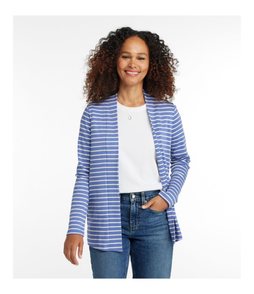 Women's Pima Cotton Open Cardigan, With Pockets Stripe - leoleo123123