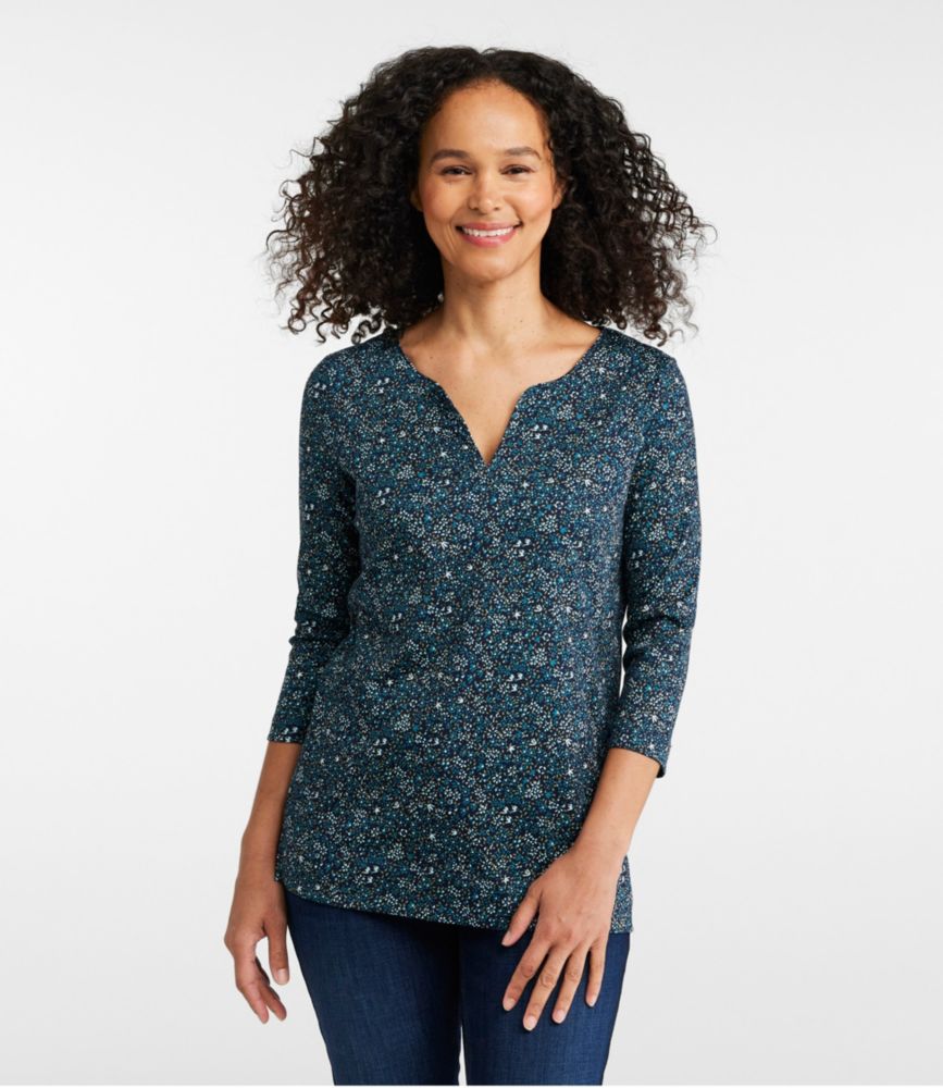 Women's Pima Cotton Tunic, Three-Quarter-Sleeve Splitneck Print - leoleo123123