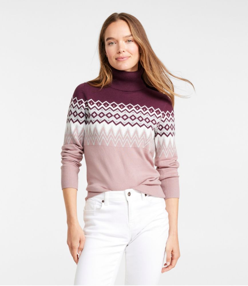 Women's Cotton/Cashmere Sweater, Turtleneck Intarsia - leoleo123123