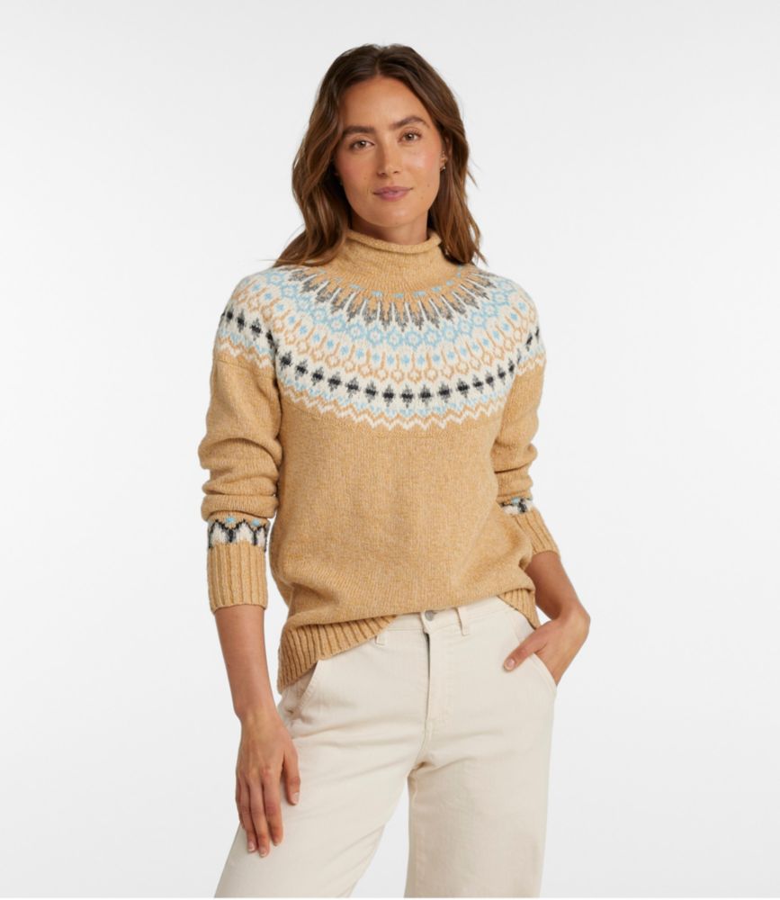 Women's Cotton Ragg Sweater, Funnelneck Pullover Fair Isle - leoleo123123