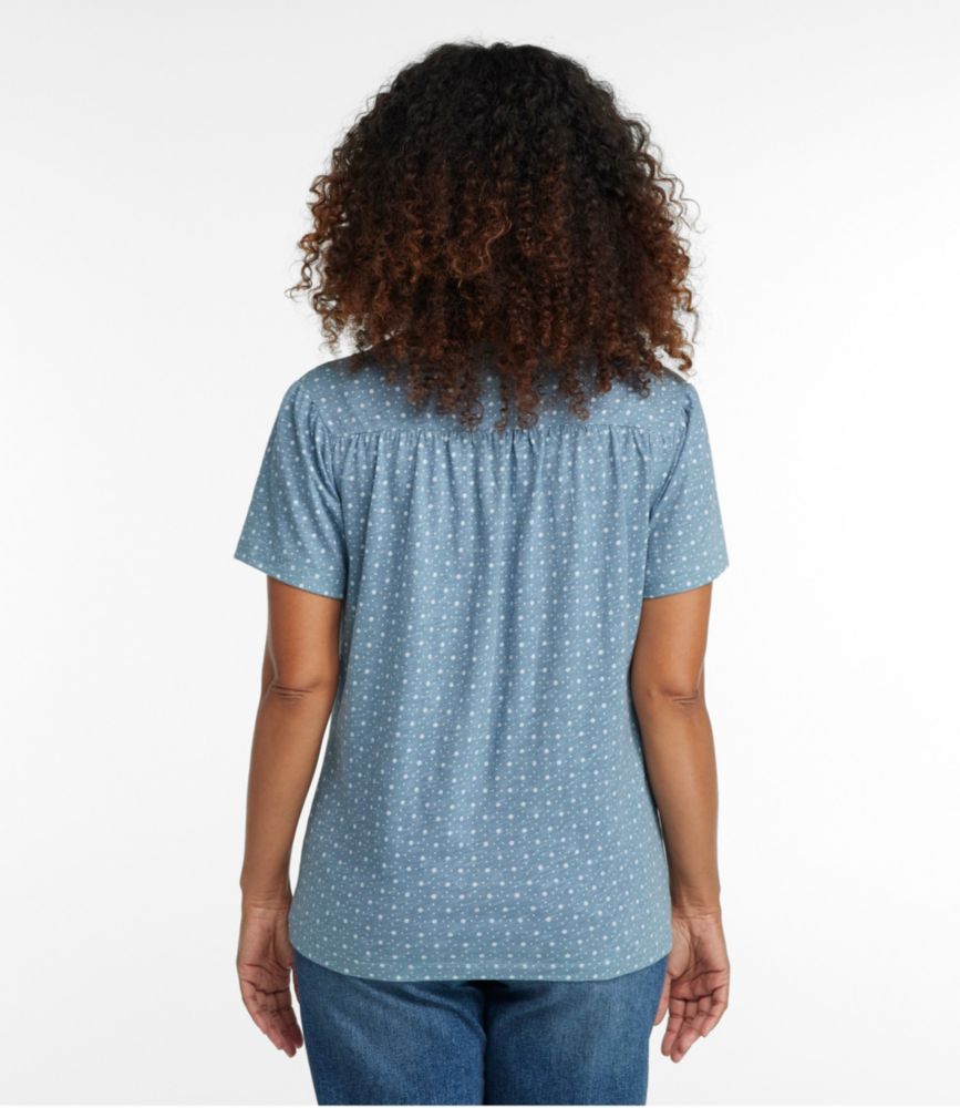 Women's Organic Cotton Tee, Smocked Notch-Neck Short-Sleeve Print - leoleo123123