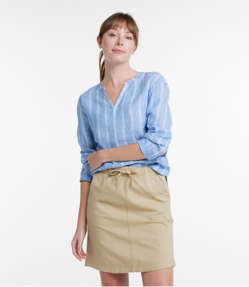 Women's Premium Washable Linen Shirt, Splitneck Stripe - leoleo123123