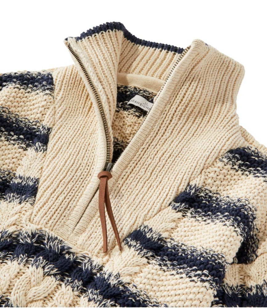 Women's Signature Cotton Fisherman Quarter Zip Sweater Stripe - leoleo123123