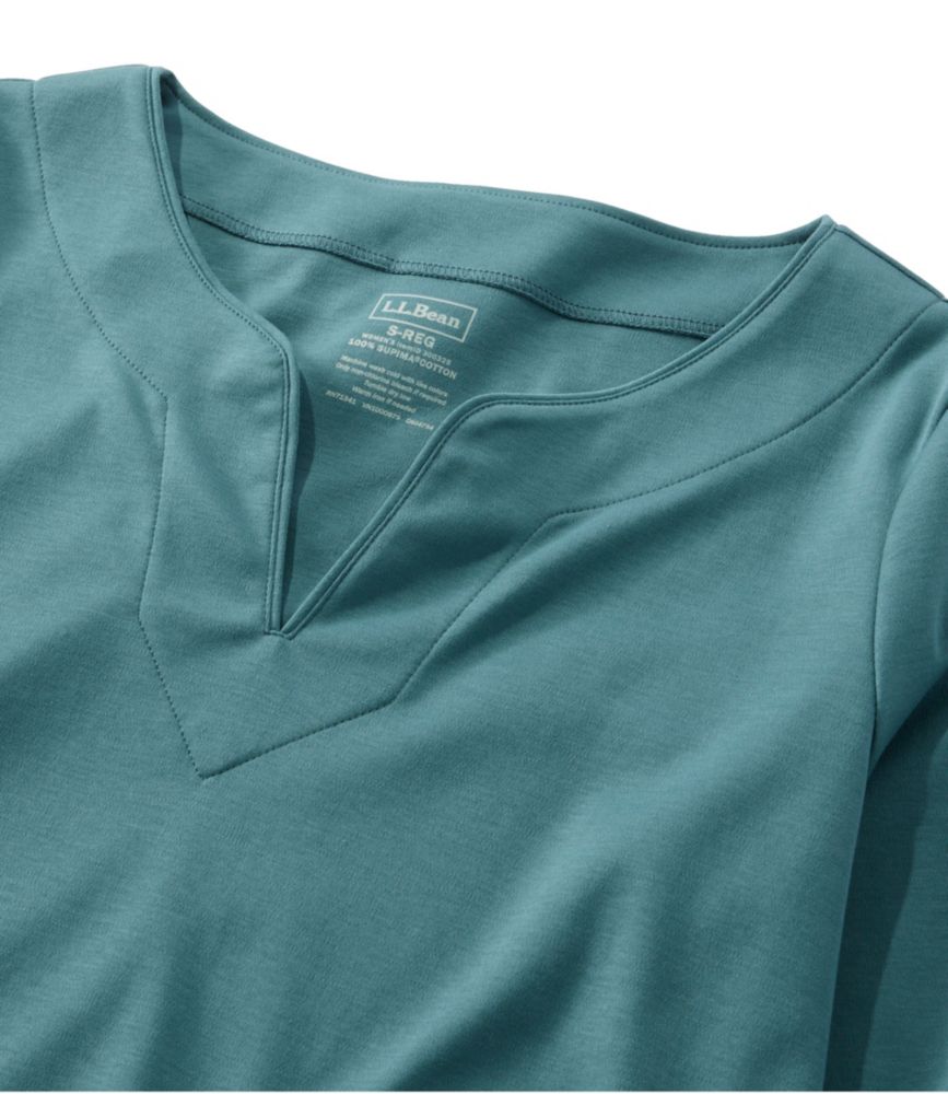 Women's Pima Cotton Tunic, Three-Quarter-Sleeve Splitneck - leoleo123123