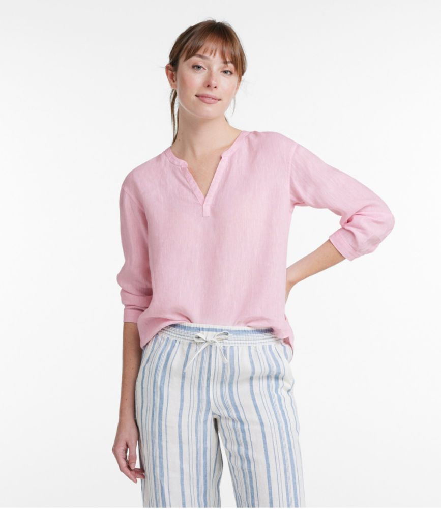 Women's Premium Washable Linen Shirt, Splitneck - leoleo123123