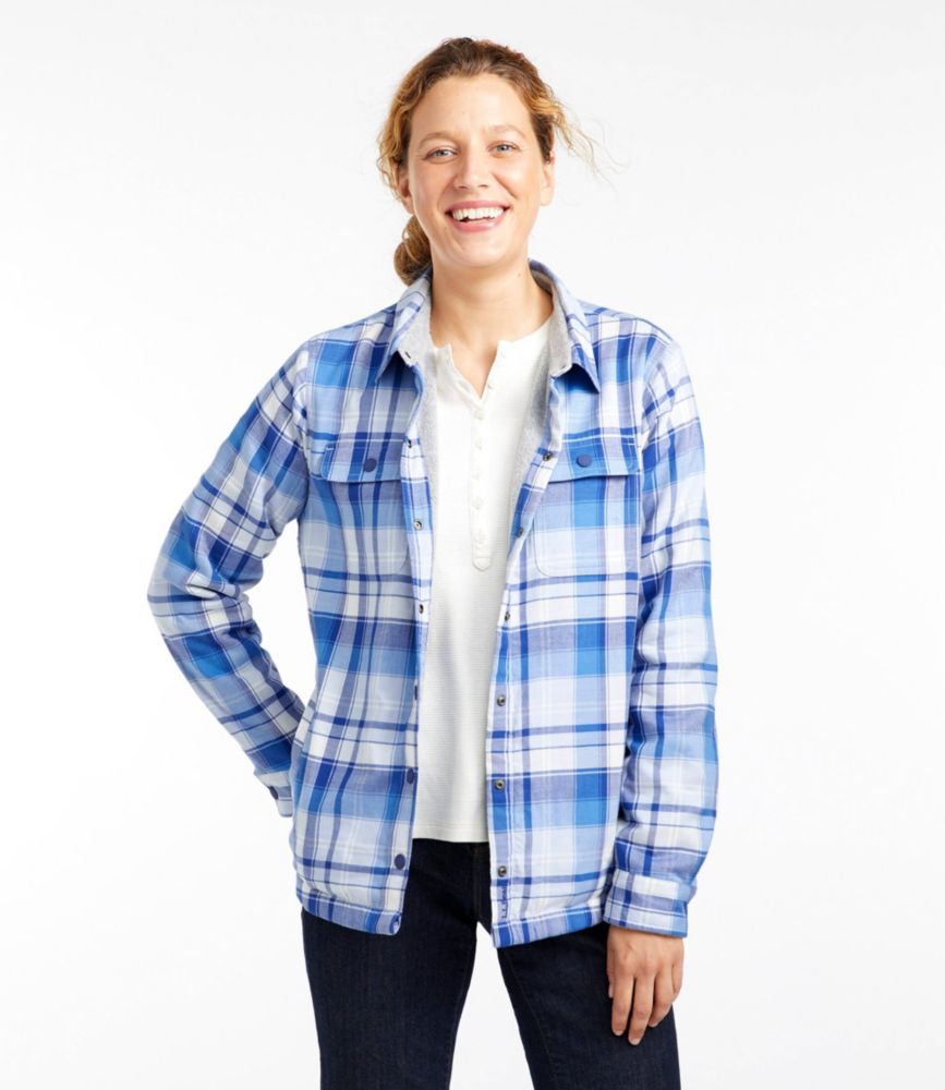 Women's Fleece-Lined Flannel Shirt, Snap-Front Plaid - leoleo123123