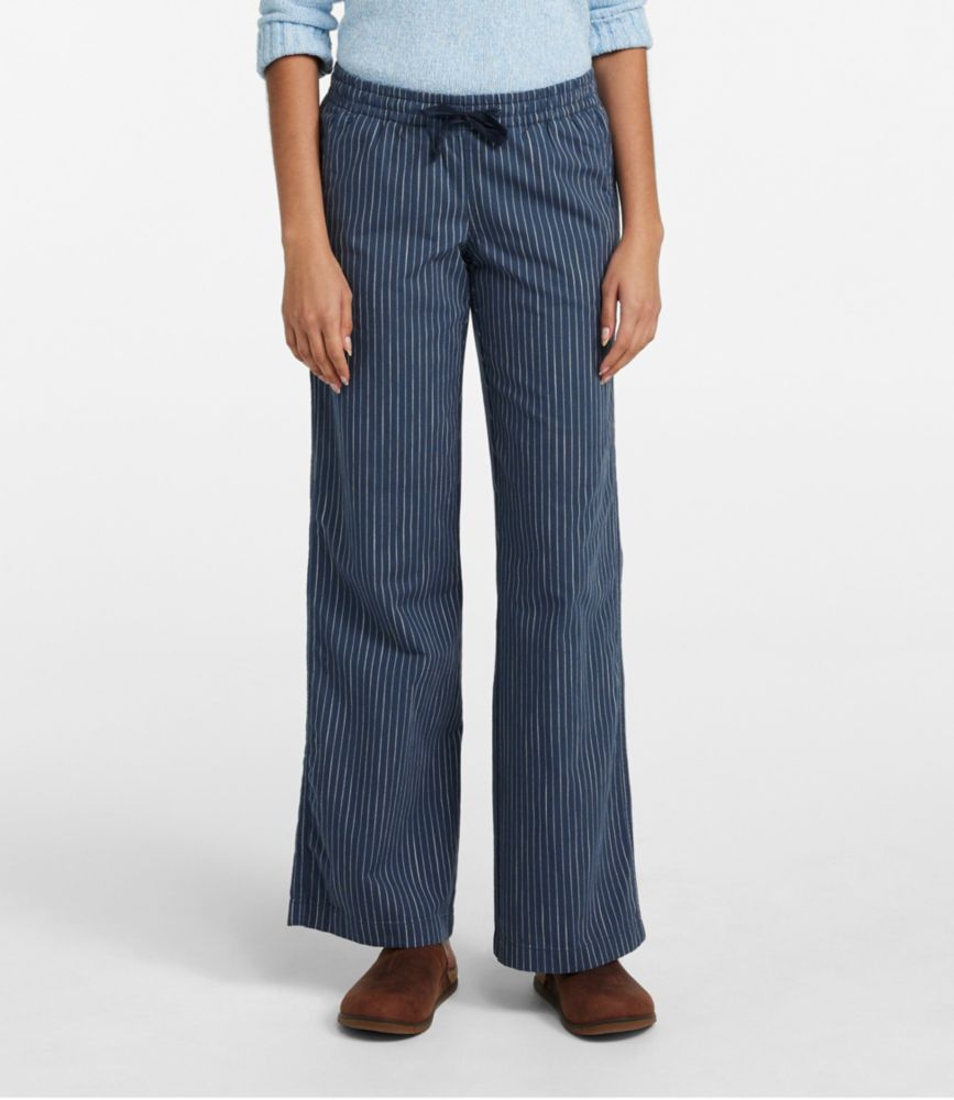 Women's Lakewashed Pull-On Chinos, Mid-Rise Wide-Leg Stripe Chambray - leoleo123123