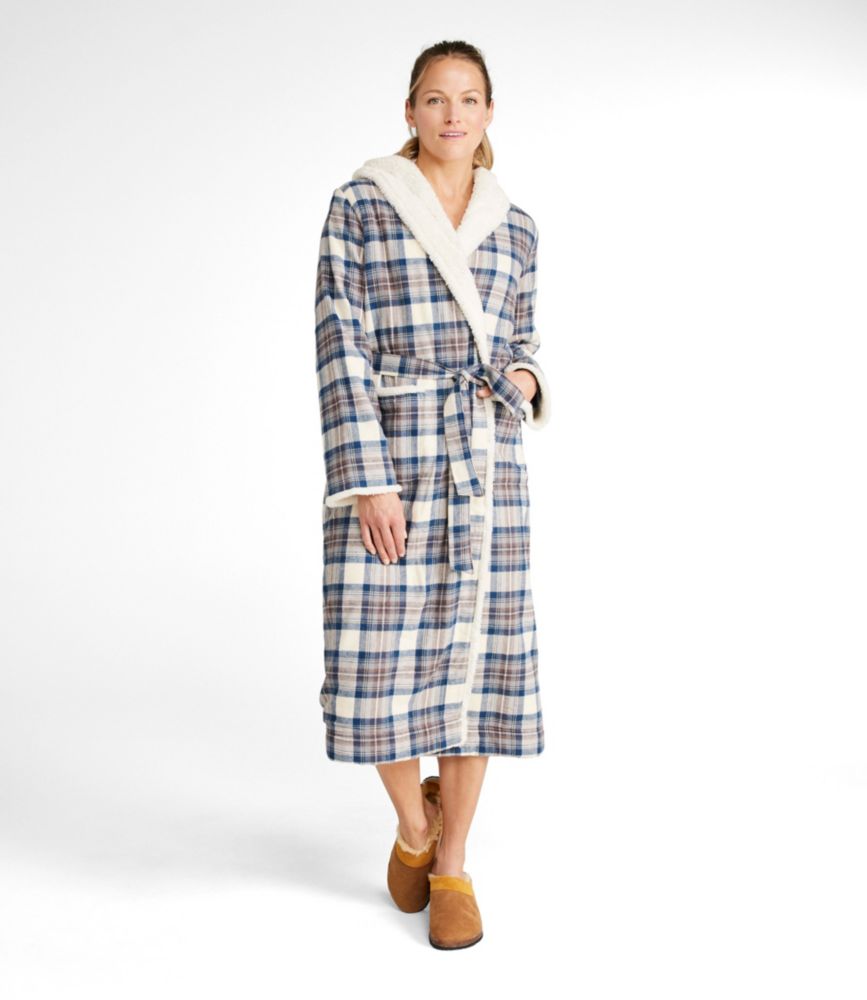 Women's Scotch Plaid Flannel Robe, Sherpa-Lined Long - leoleo123123
