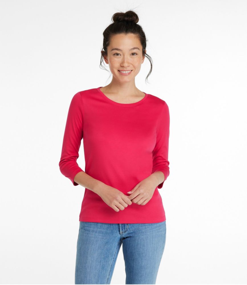 Women's Pima Cotton Shaped Tee, Three-Quarter-Sleeve Jewelneck - leoleo123123