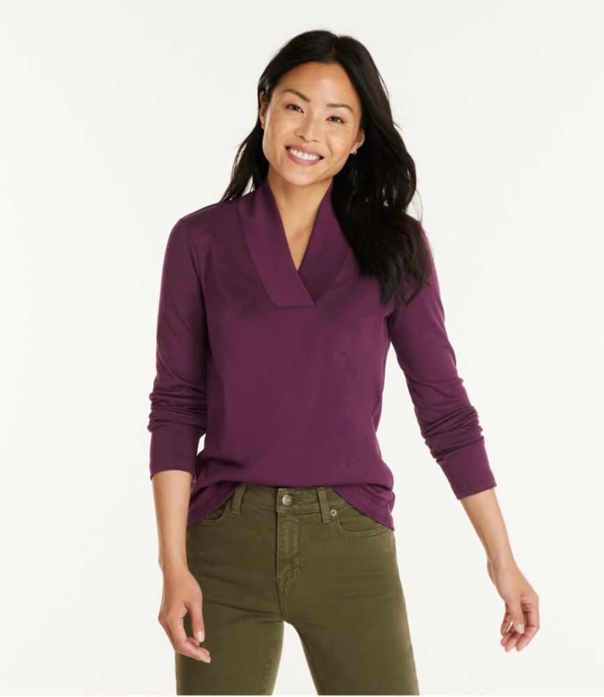 Women's Pima Cotton Tee, Shawl Long-Sleeve - leoleo123123