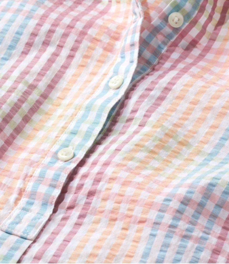 Women's Vacationland Seersucker Shirt, Short-Sleeve Popover Plaid - leoleo123123
