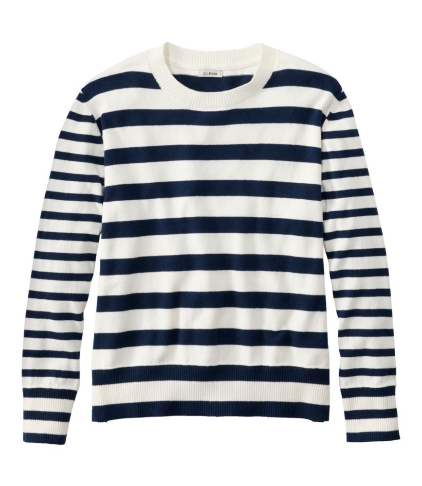 Women's Cotton/Cashmere Sweater, Crewneck Stripe - leoleo123123
