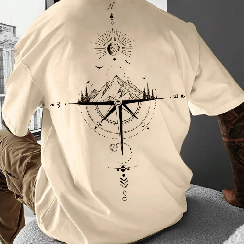 2024 New Summer Men's T-Shirt 3d Compass Printed Short Sleeve Tees Simple Fashion Male Clothing Loose Oversized T-Shirt For Men - leoleo123123