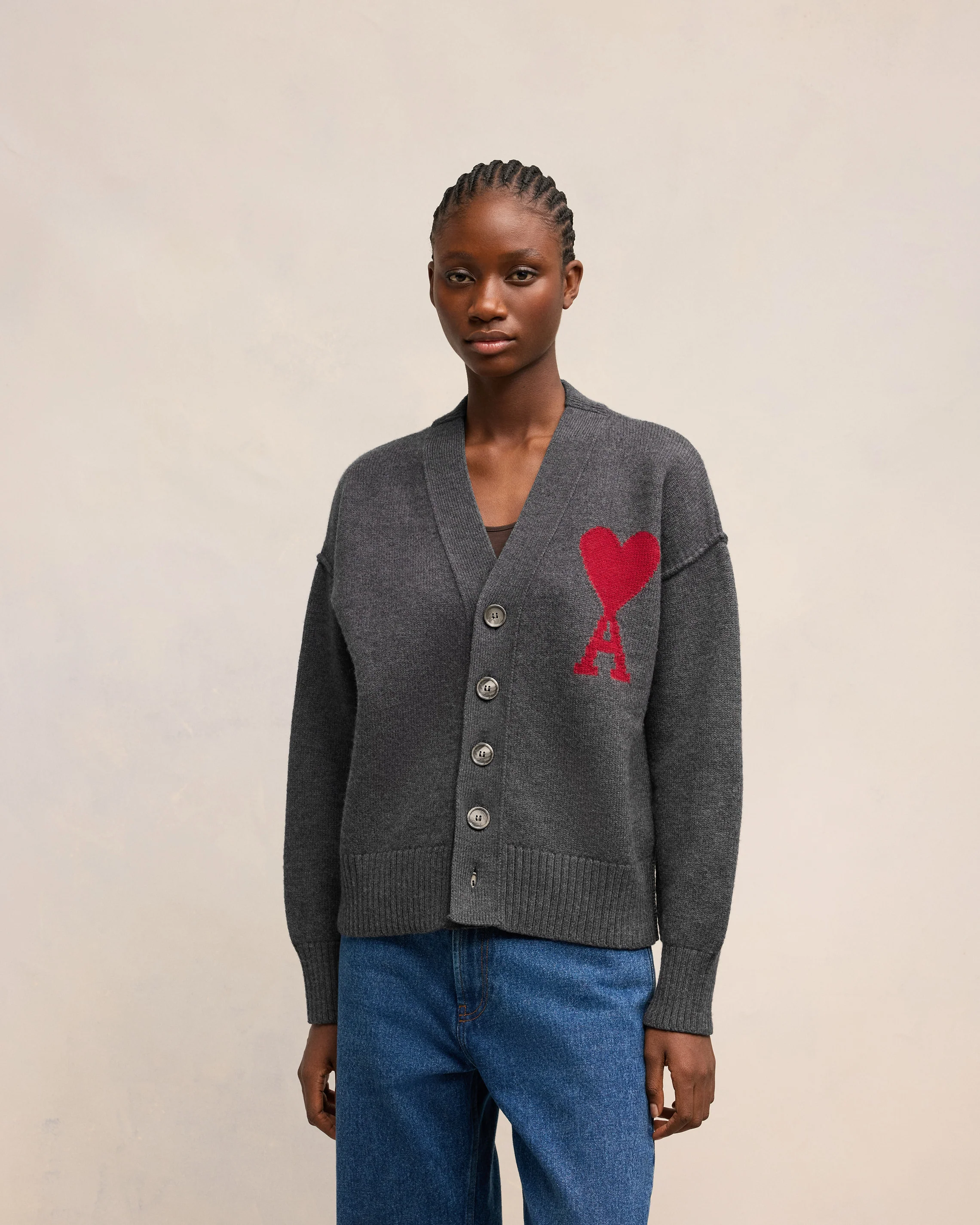 Heather Grey/Red Red Ami De Coeur Cardigan - leoleo123123