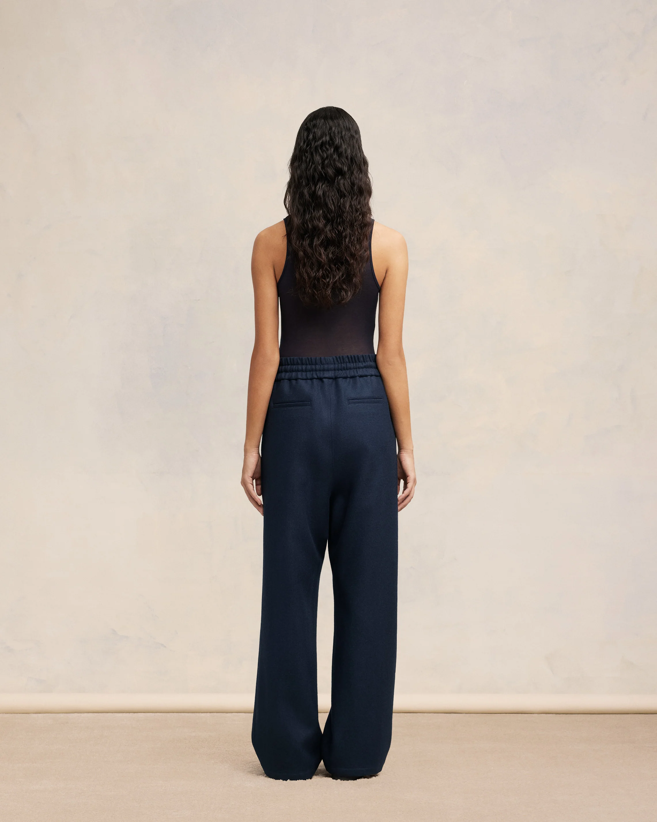 Navy Blue Wide Elasticated Waist Trousers - leoleo123123