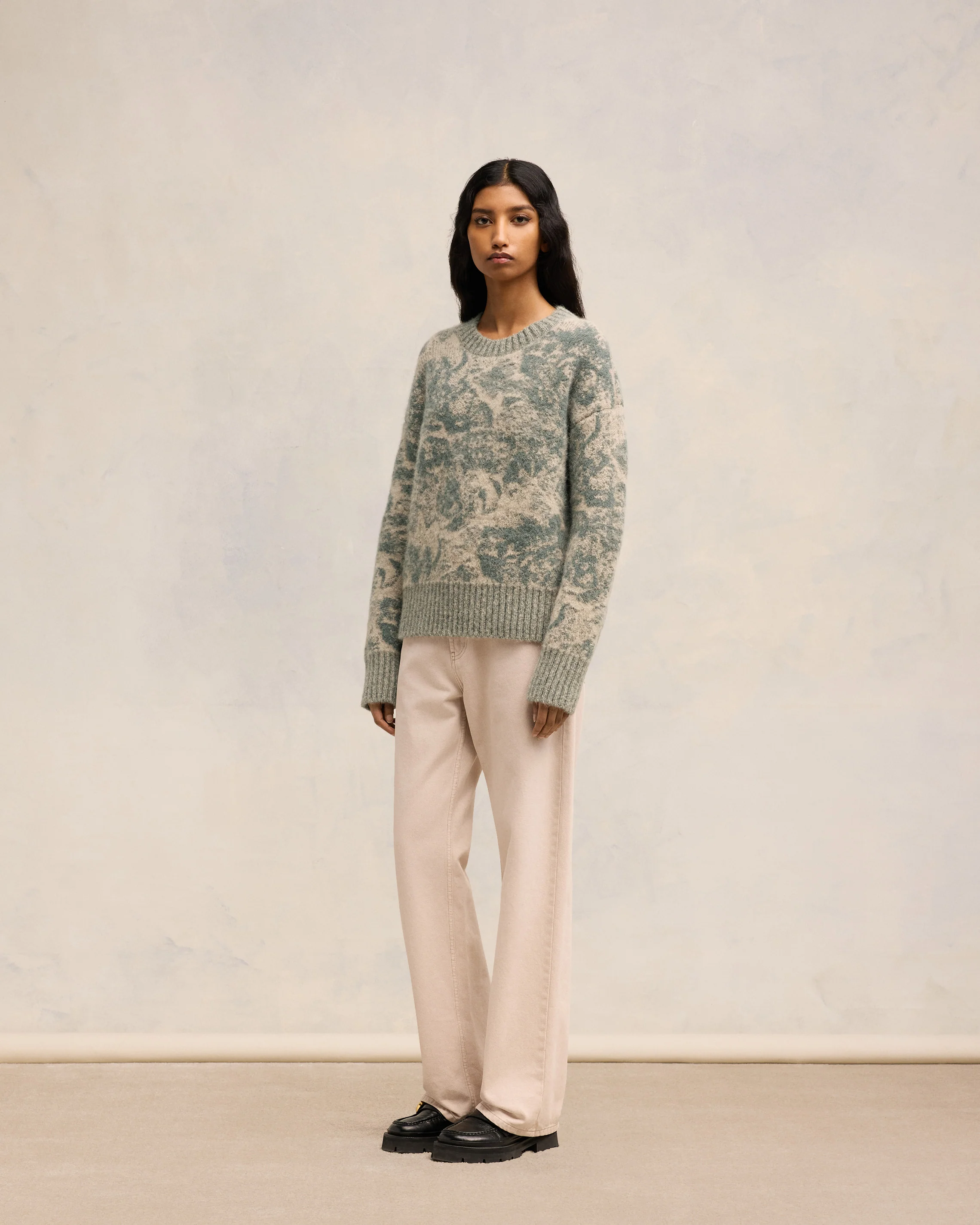 Beige/Antique Clay Alpaca Mohair Jacquard Crewneck - leoleo123123