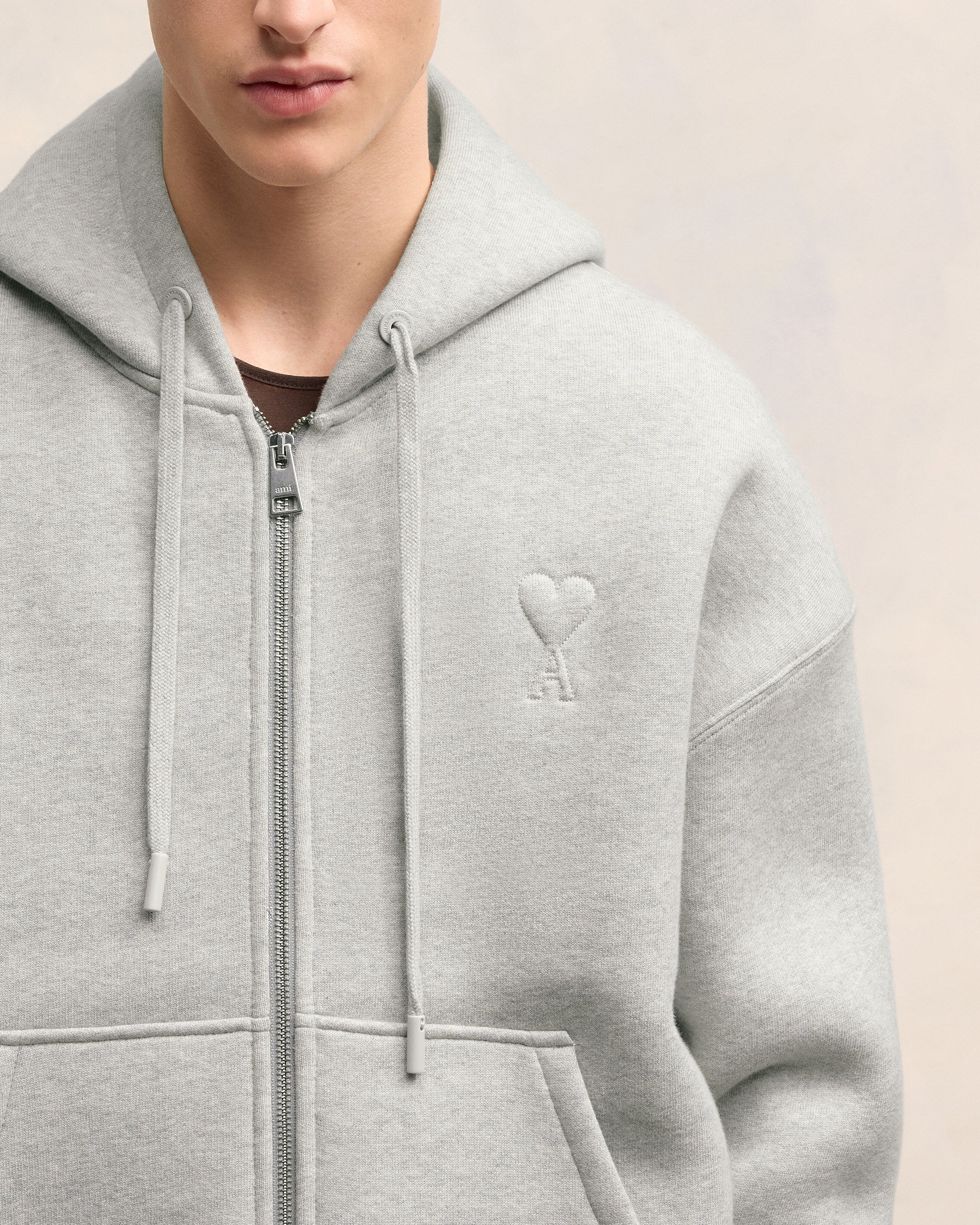 Heather Ash Grey Zipped Ami De Coeur Hoodie - leoleo123123