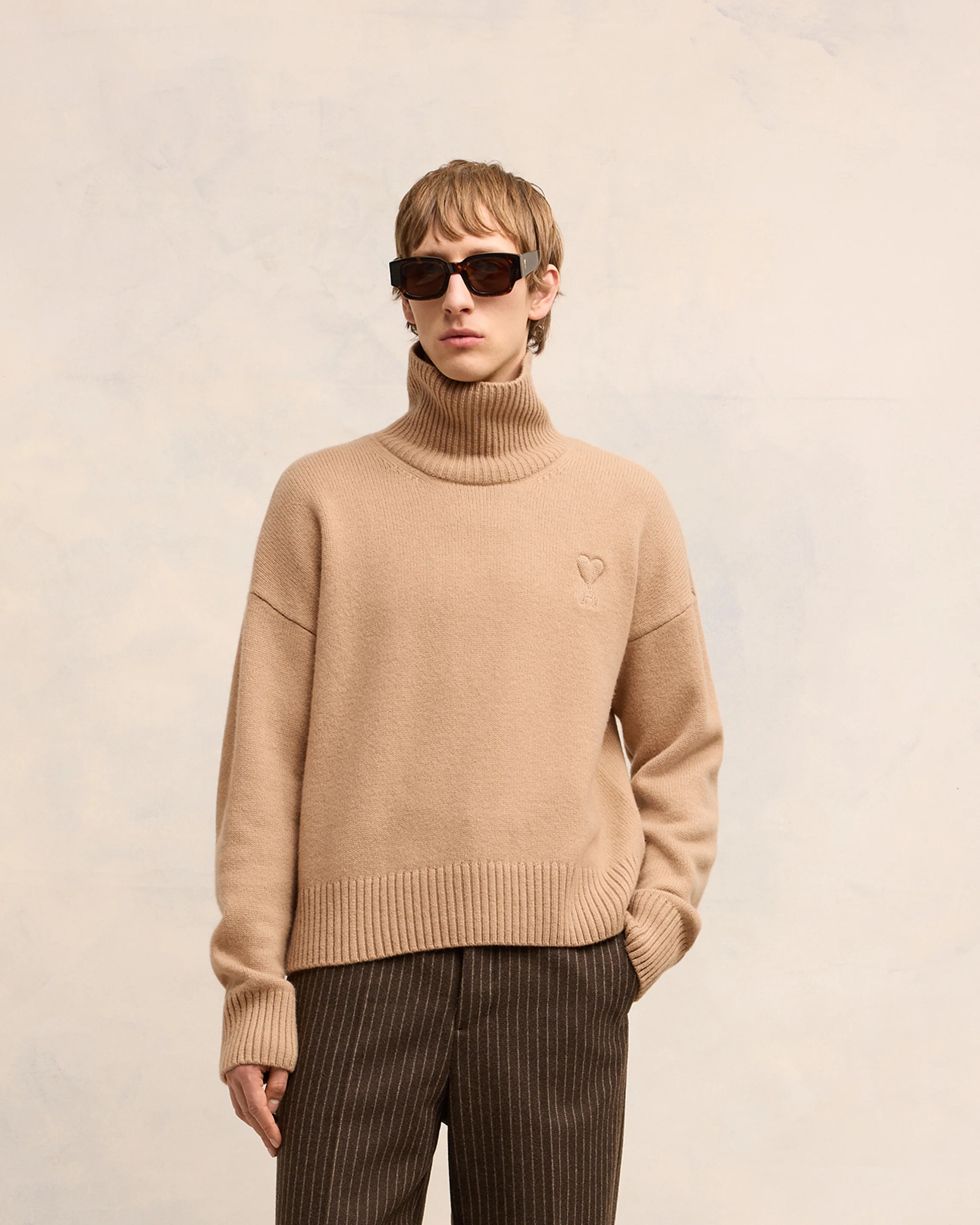 Nude Embossed Ami De Coeur Funnel Neck Sweater - leoleo123123