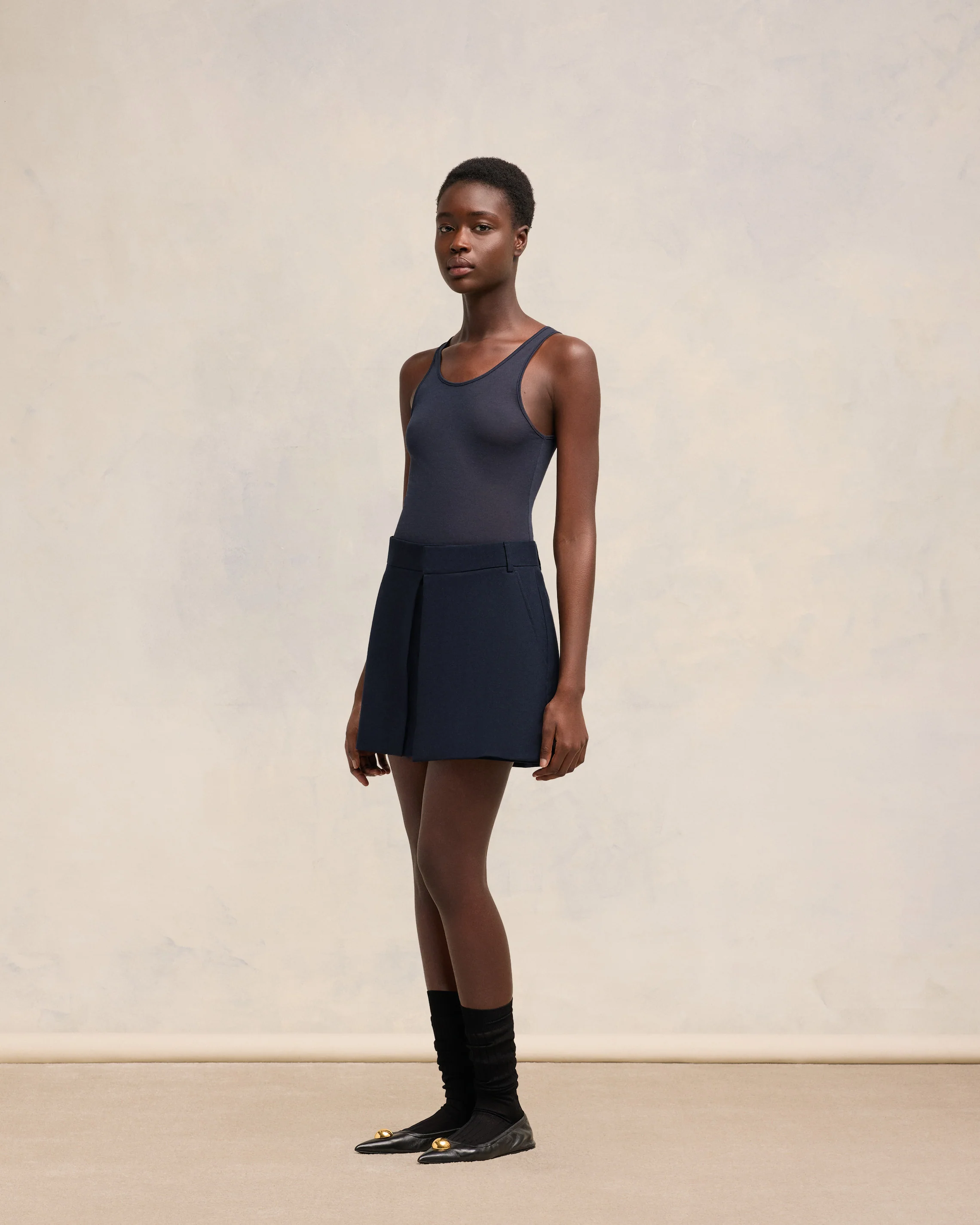 Navy Blue Mini Skirt With Panels - leoleo123123