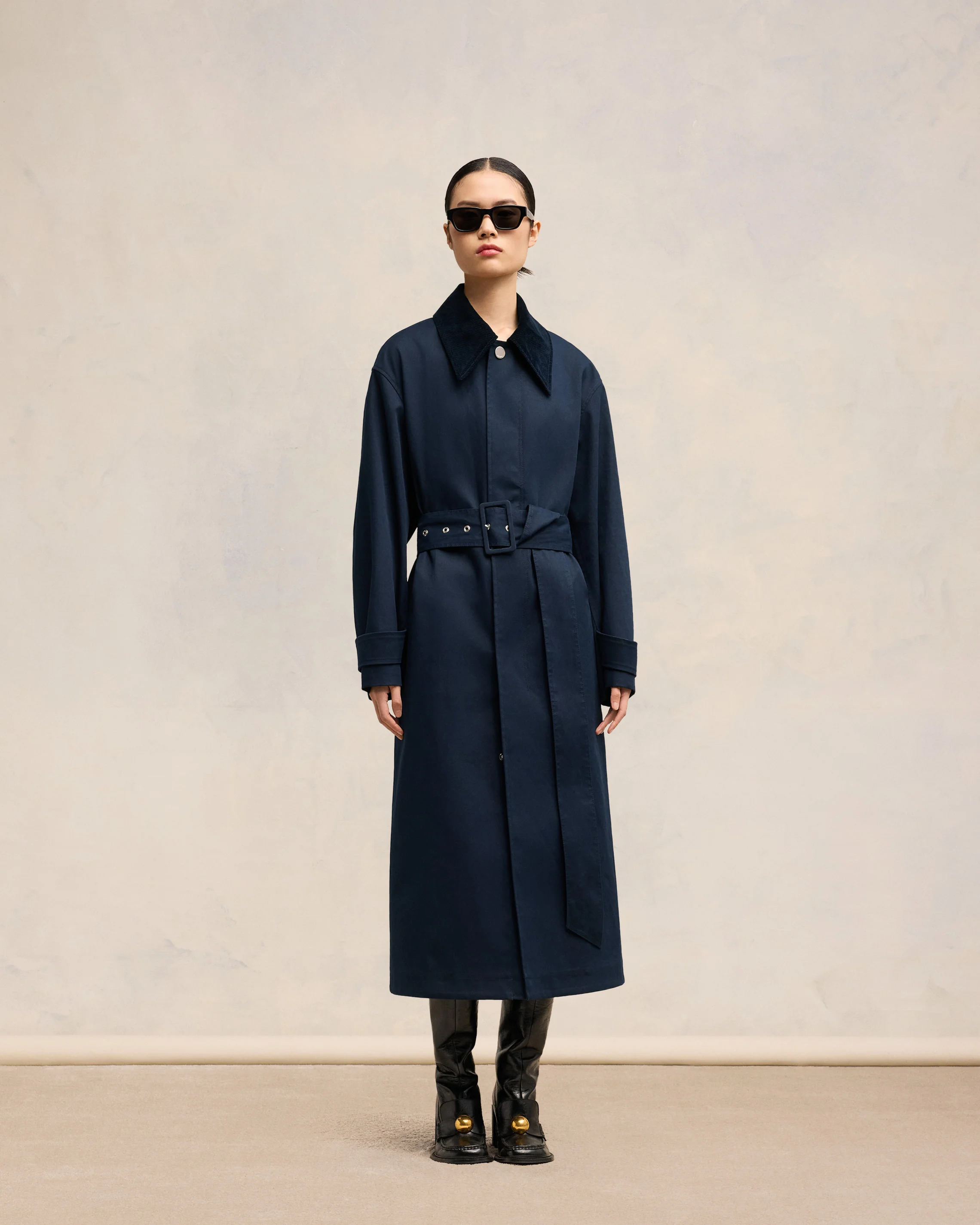 Navy Blue/ Clay Blue Belted Mac - leoleo123123