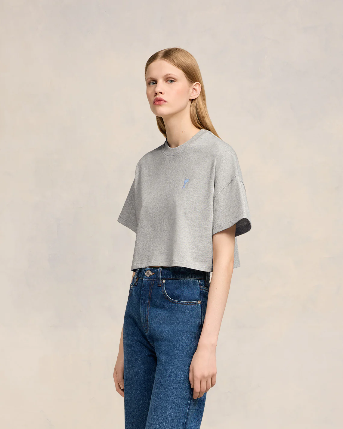 Heather Ash Grey/Cashmere Blue Ami De Coeur Crop T-Shirt - leoleo123123