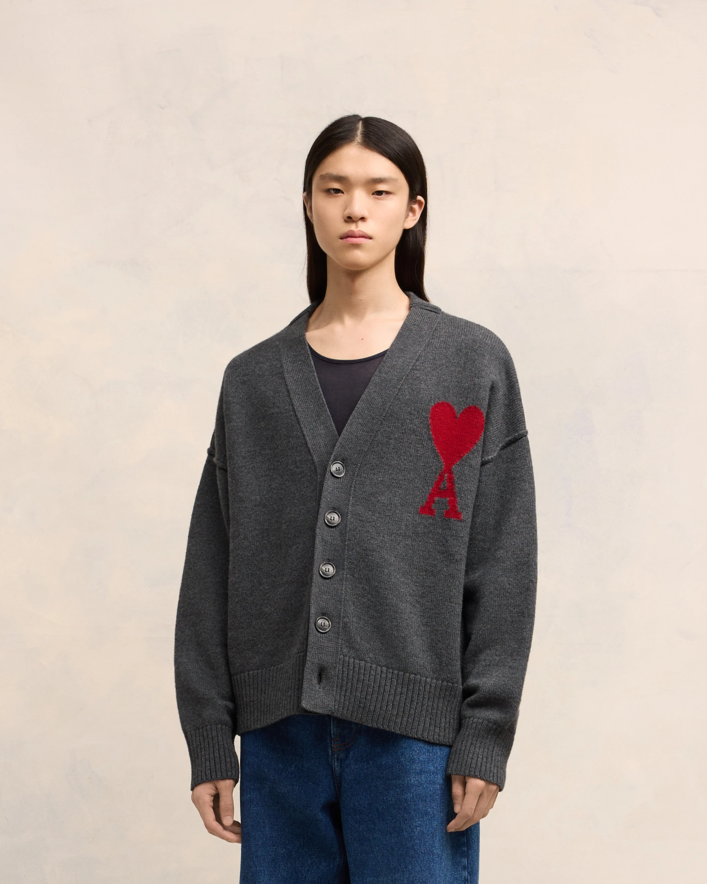 Heather Grey/Red Red Ami De Coeur Cardigan - leoleo123123