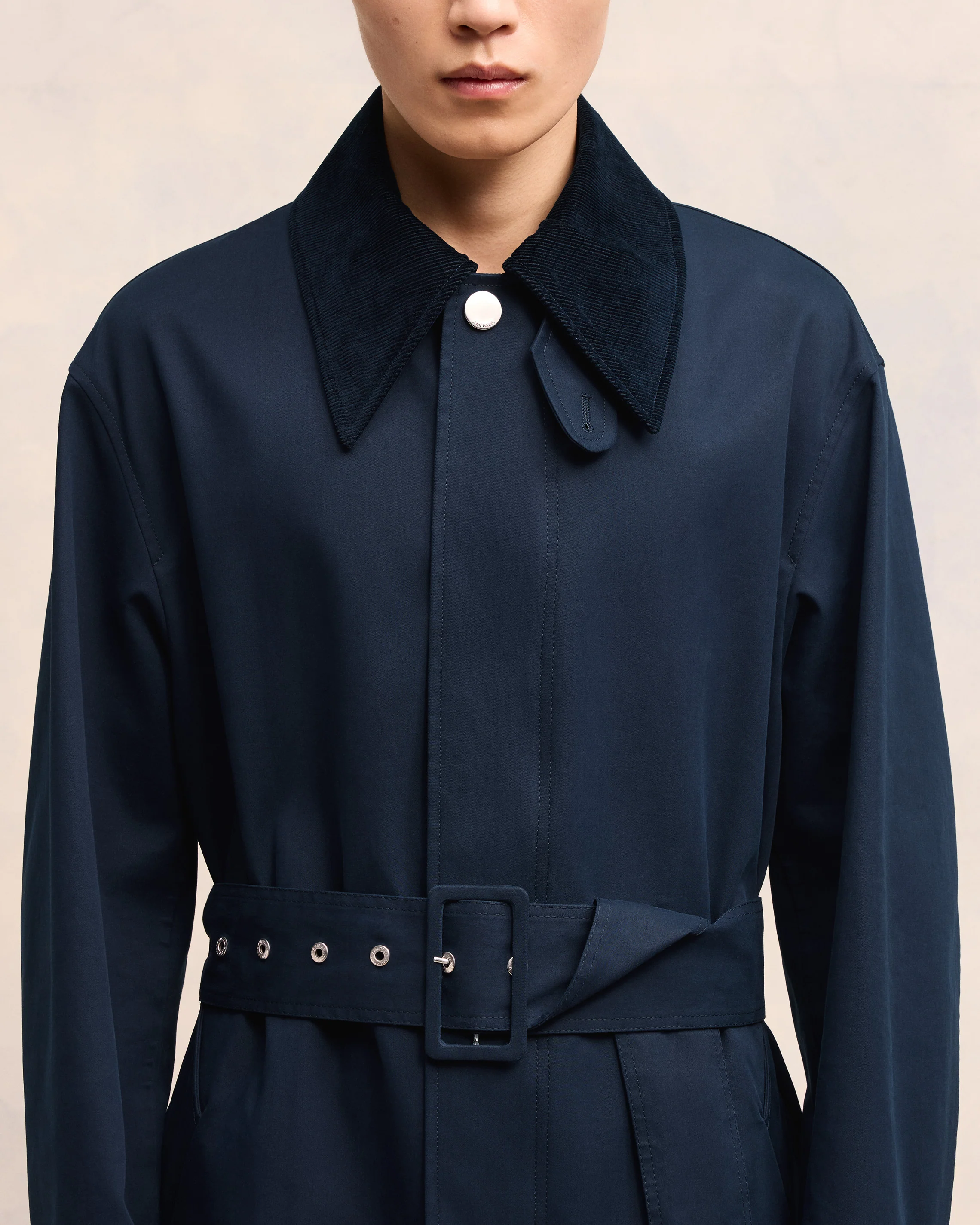 Navy Blue/ Clay Blue Belted Mac - leoleo123123