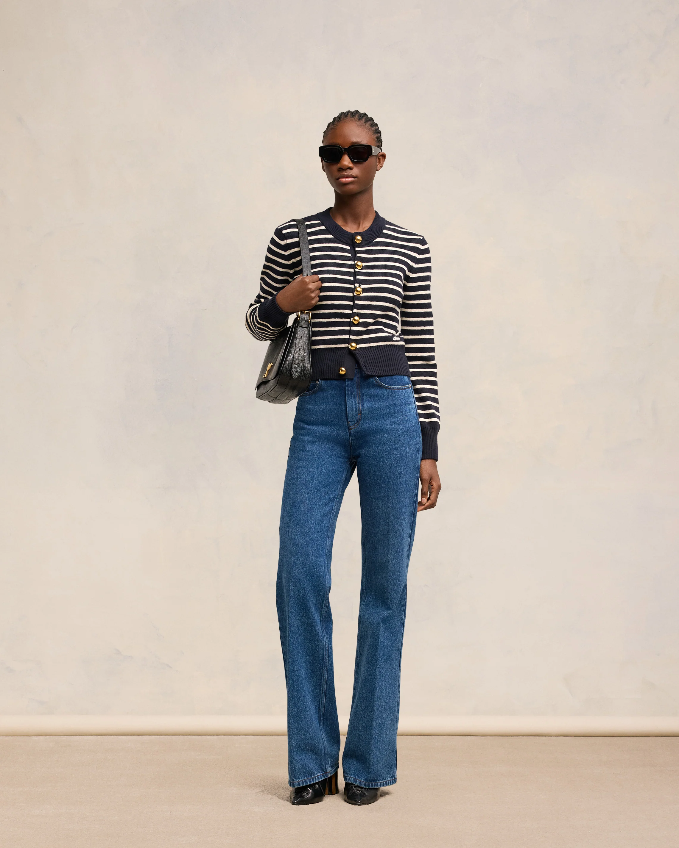 Navy Blue/Off White Striped Sailor Cardigan - leoleo123123