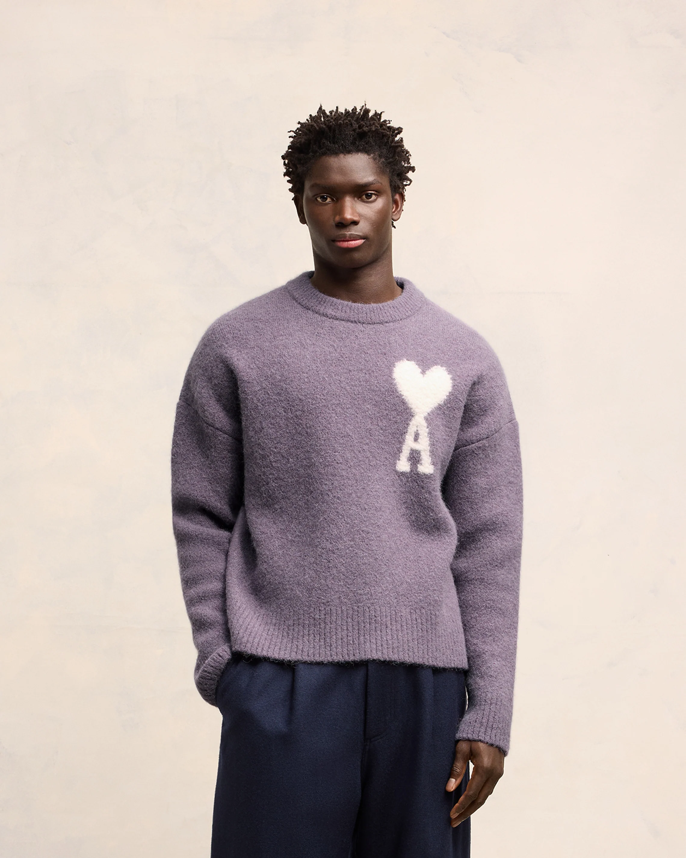 Lilac Off-White Ami De Coeur Crew Neck Sweater - leoleo123123