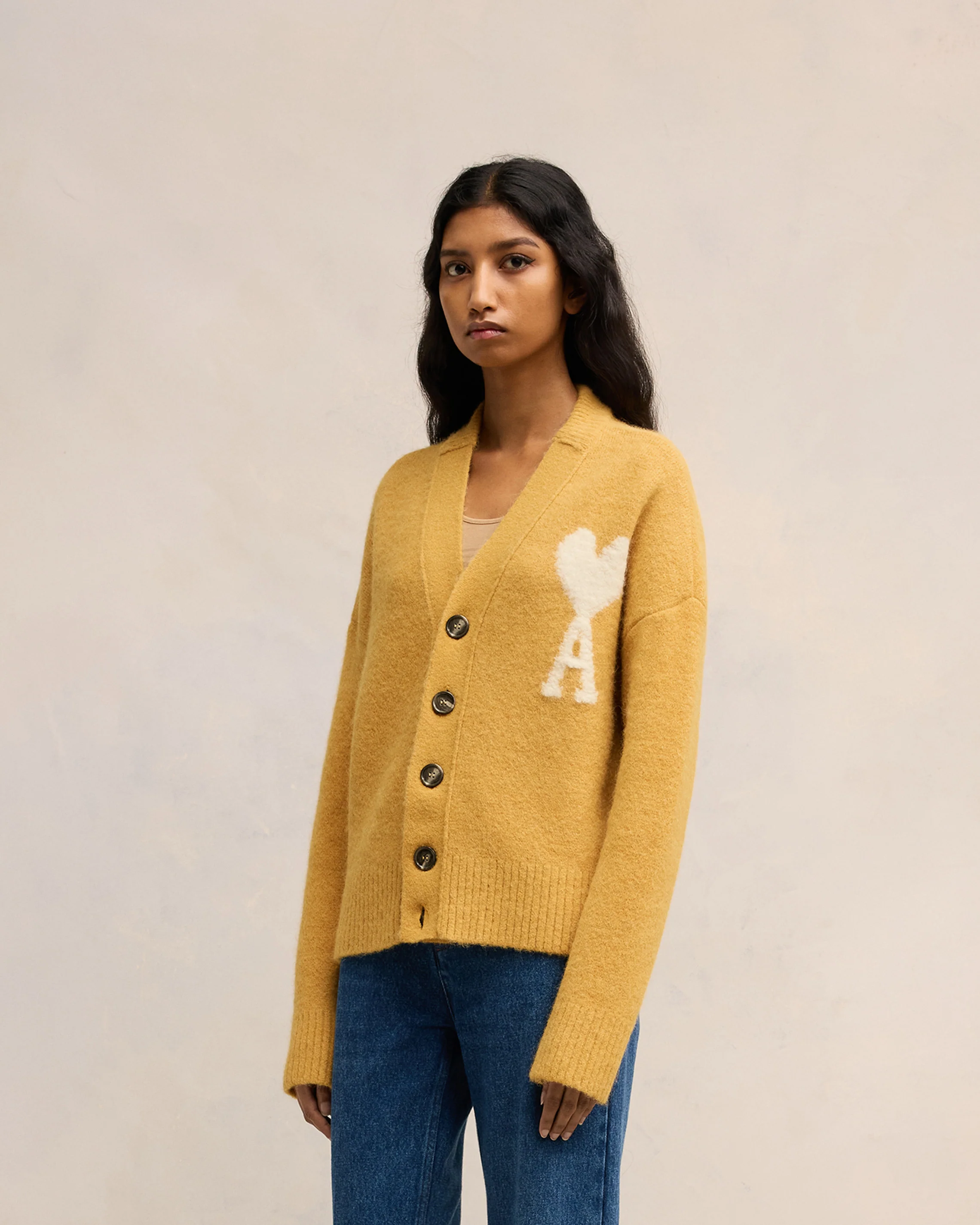 Mustard Off-White Ami De Coeur Cardigan - leoleo123123