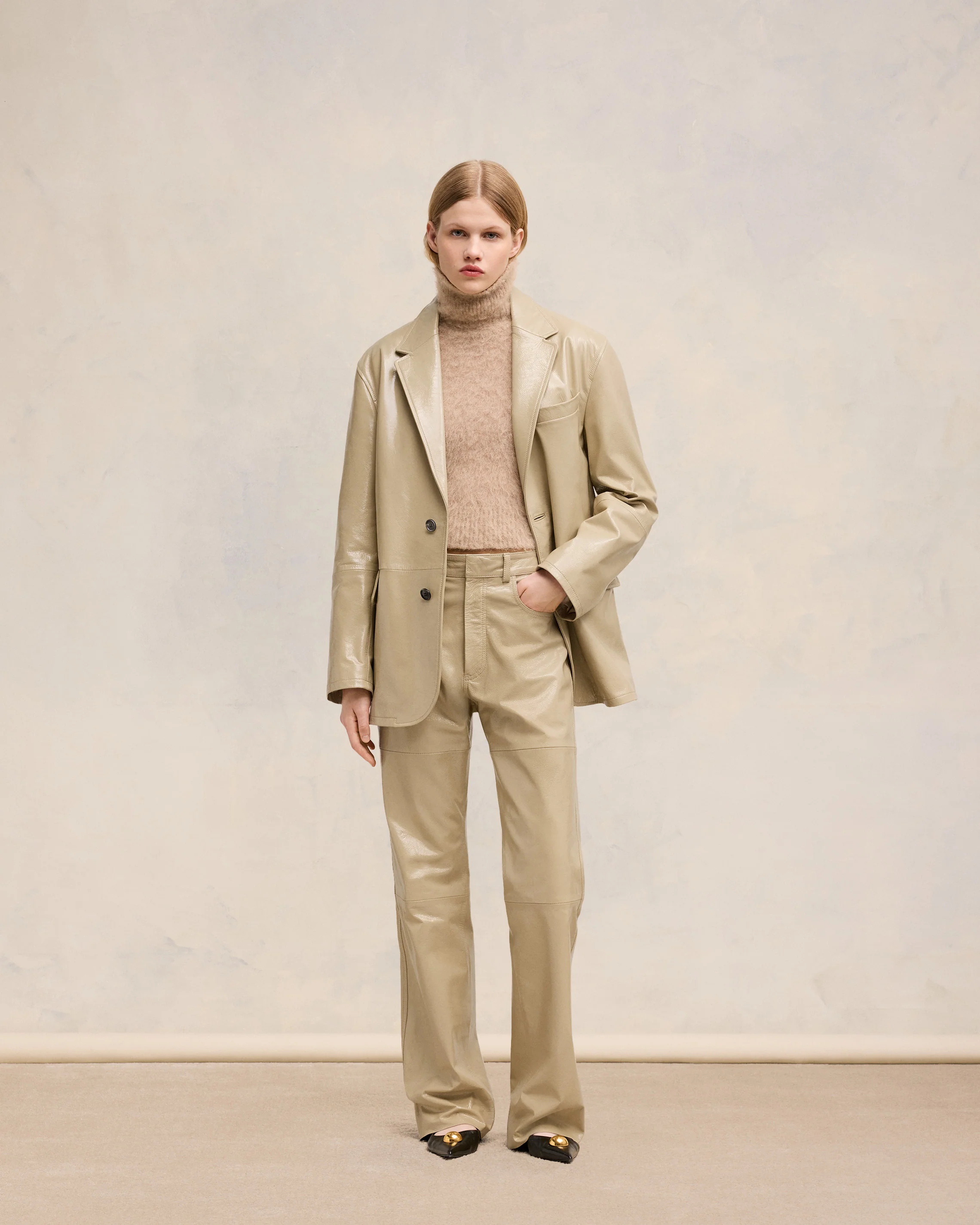 Light Sand Leather Two Buttons Jacket - leoleo123123