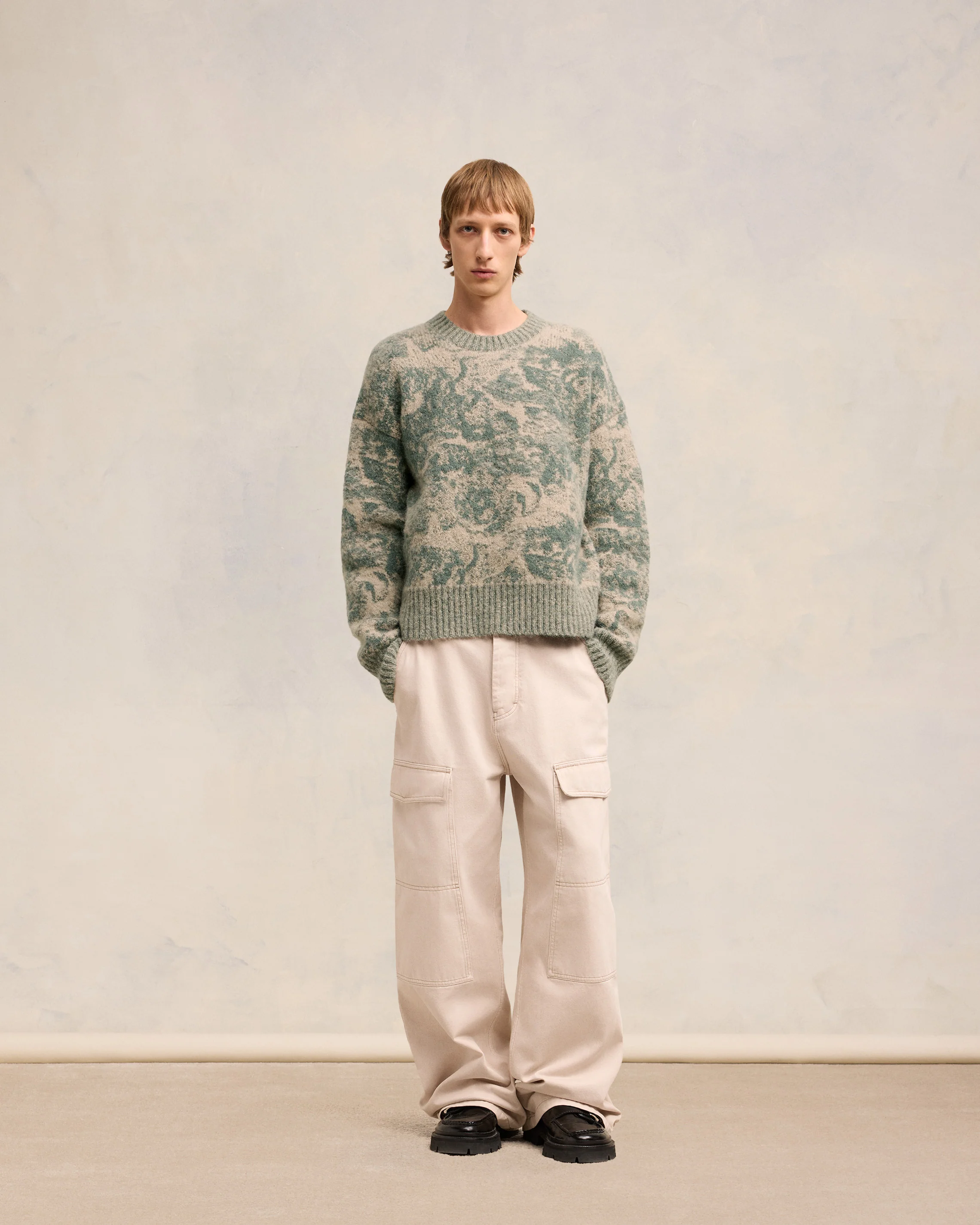 Beige/Antique Clay Alpaca Mohair Jacquard Crewneck - leoleo123123