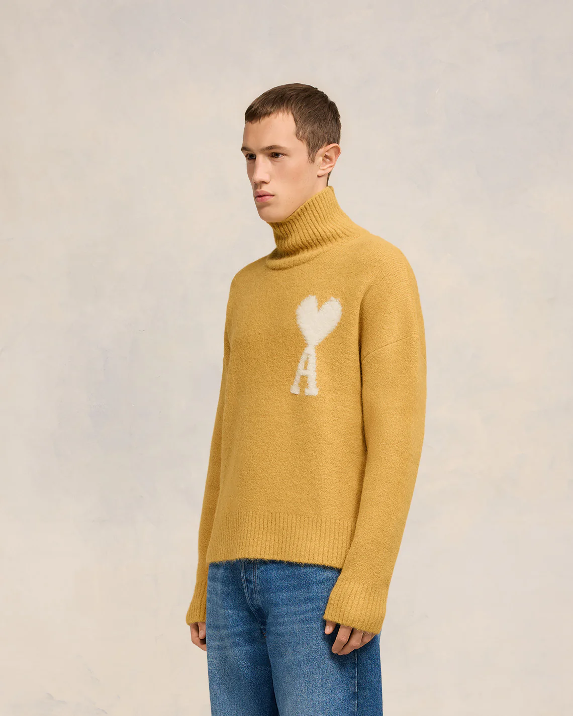 Mustard Off-White Ami De Coeur Funnel Neck Sweater - leoleo123123