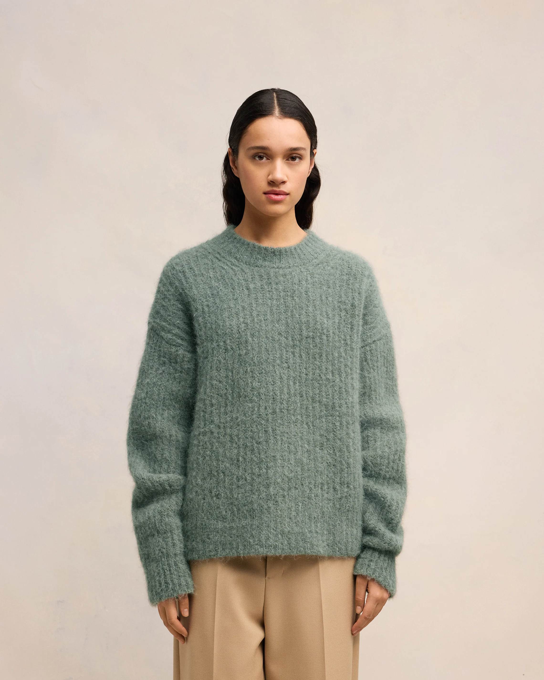 Antique Clay Alpaca Mohair Ribbed Sweater - leoleo123123