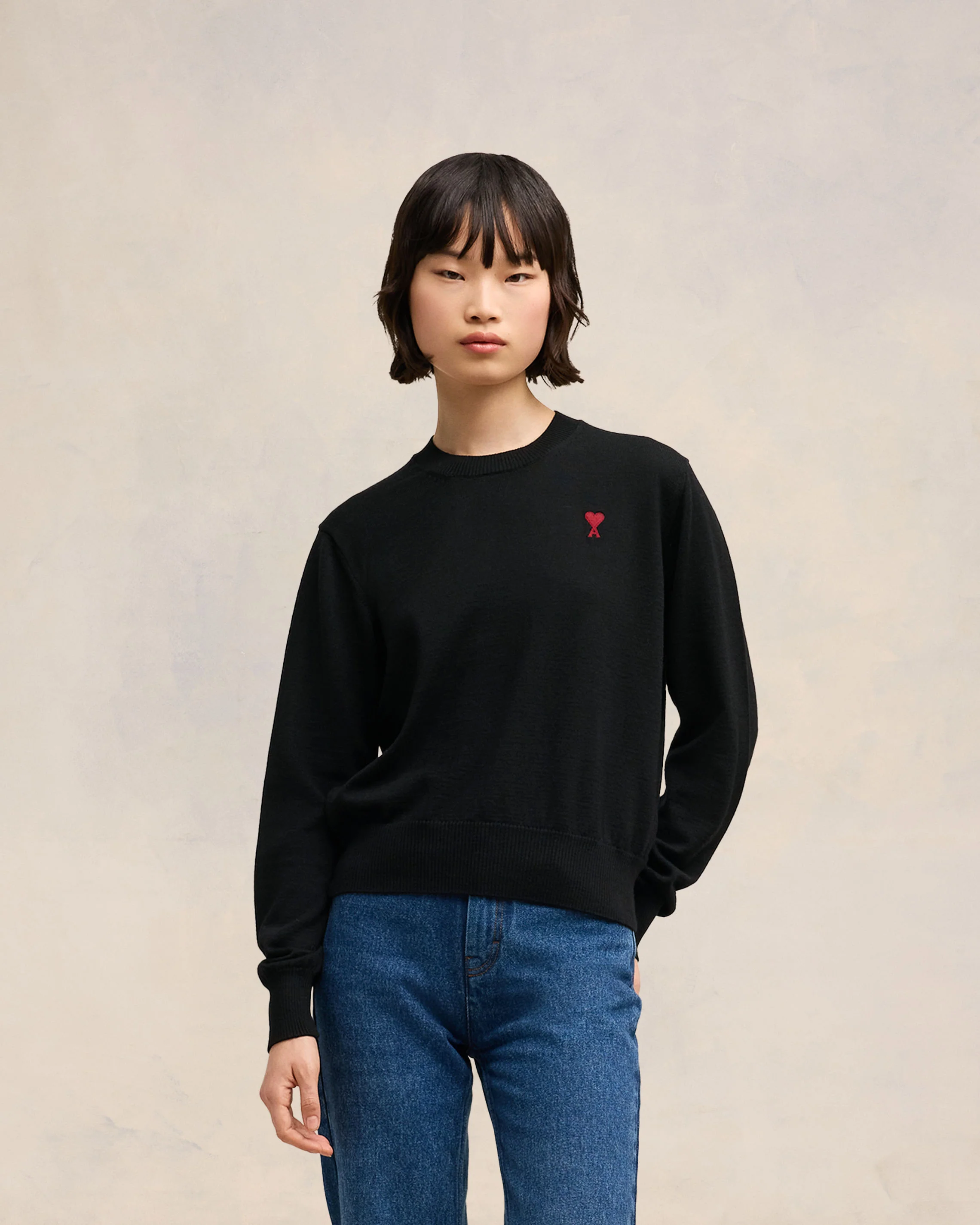 Pull Col Rond Ami De Coeur Rouge Noir - leoleo123123
