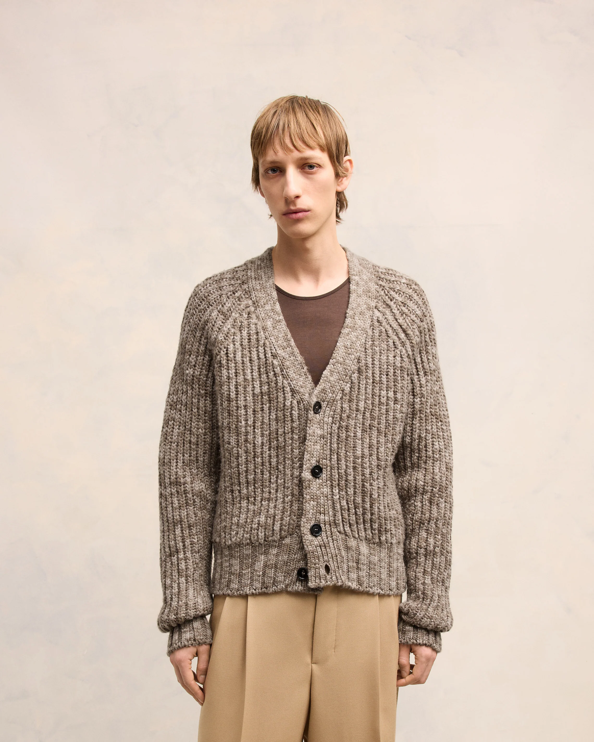 Dark Coffe/Light Sand Ribbed Cardigan - leoleo123123