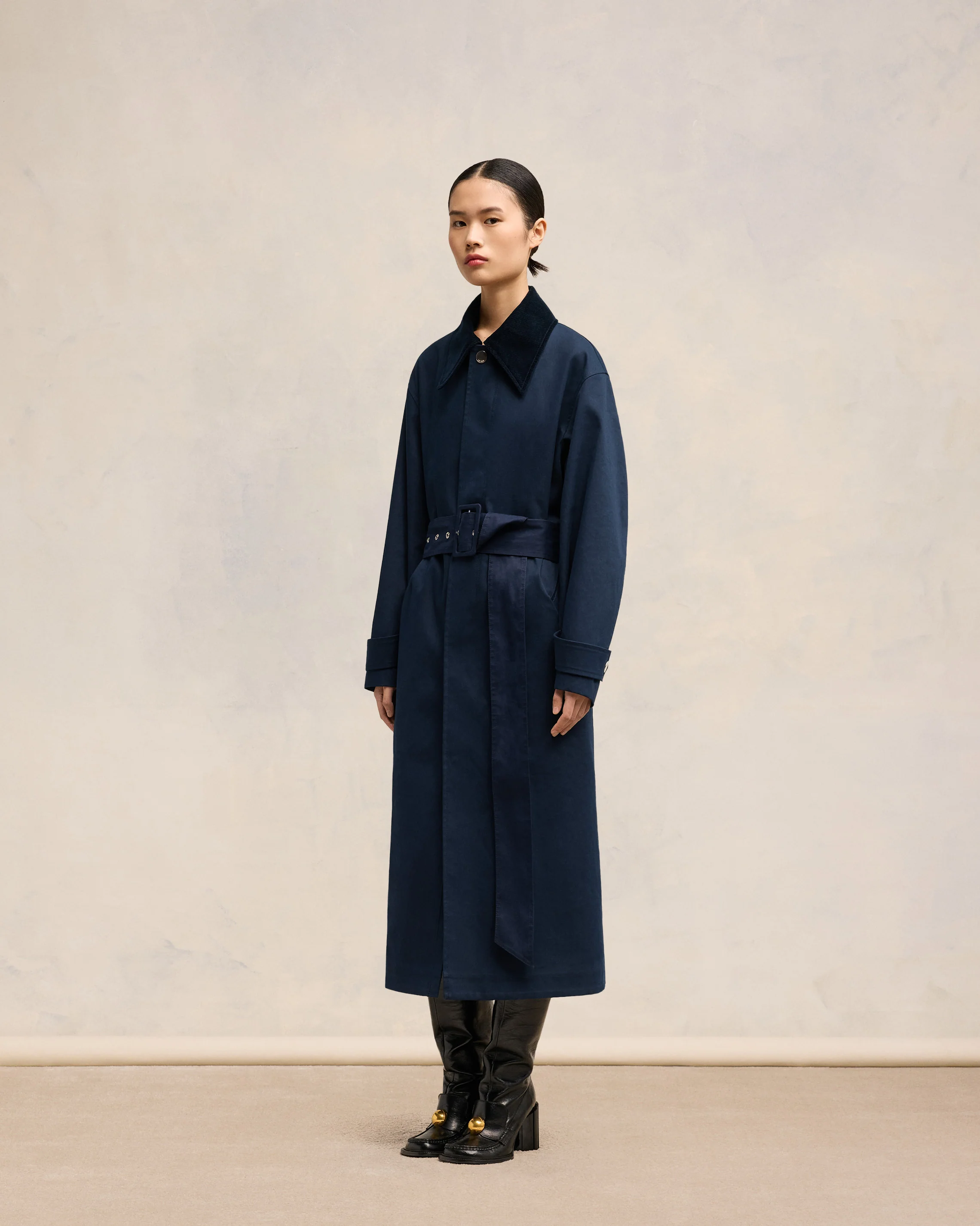 Navy Blue/ Clay Blue Belted Mac - leoleo123123