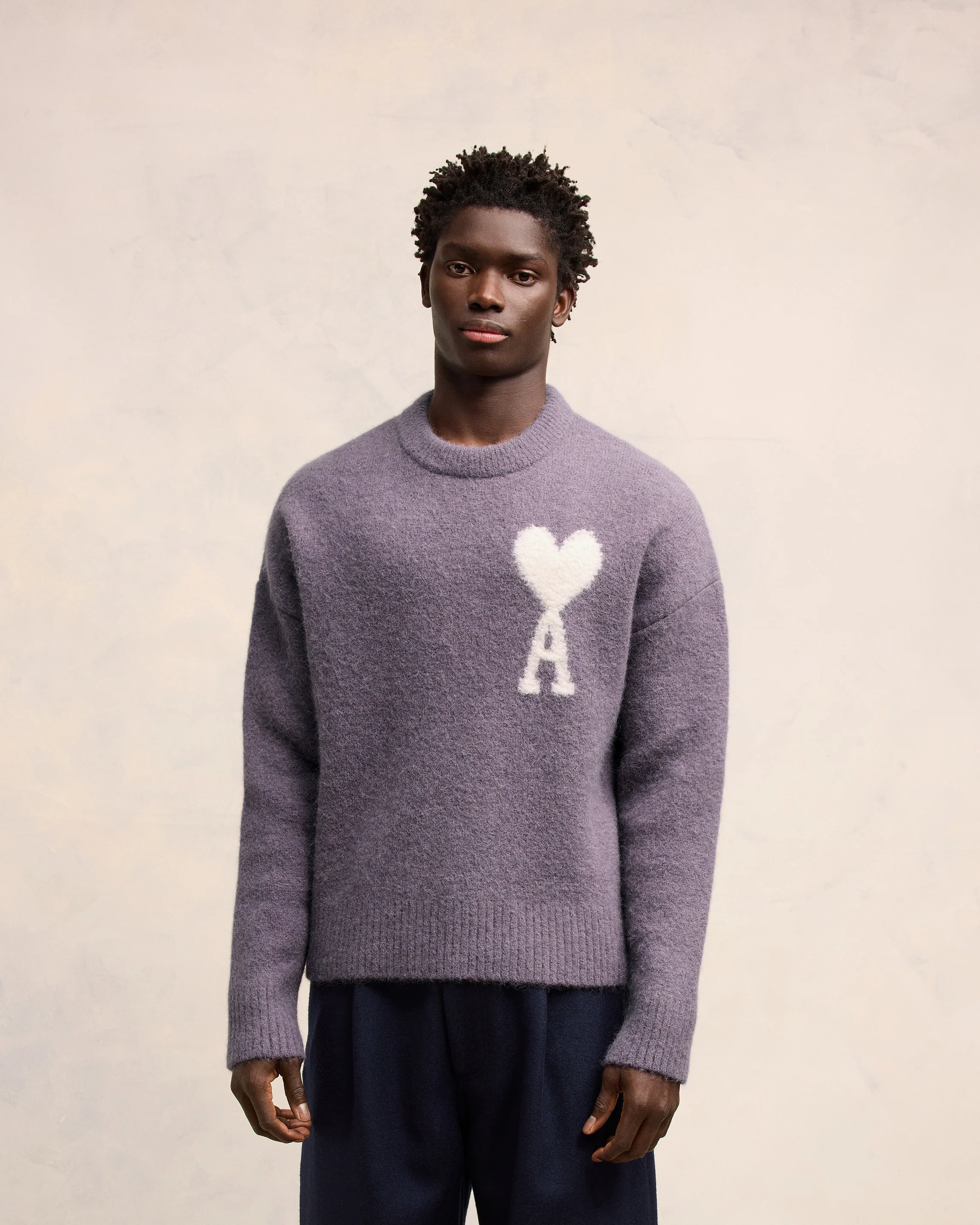 Lilac Off-White Ami De Coeur Crew Neck Sweater - leoleo123123