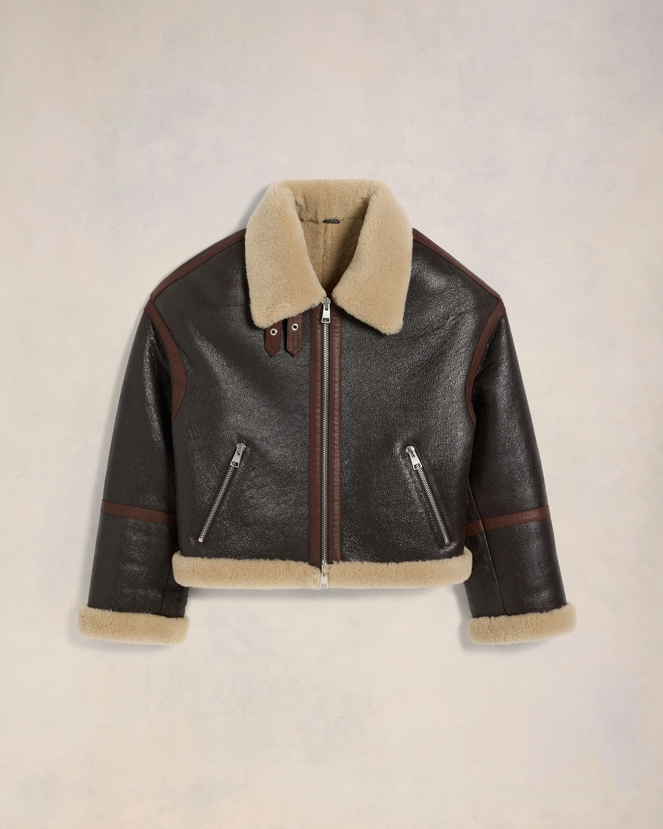 Dark Coffee Shearling Zipped Jacket - leoleo123123
