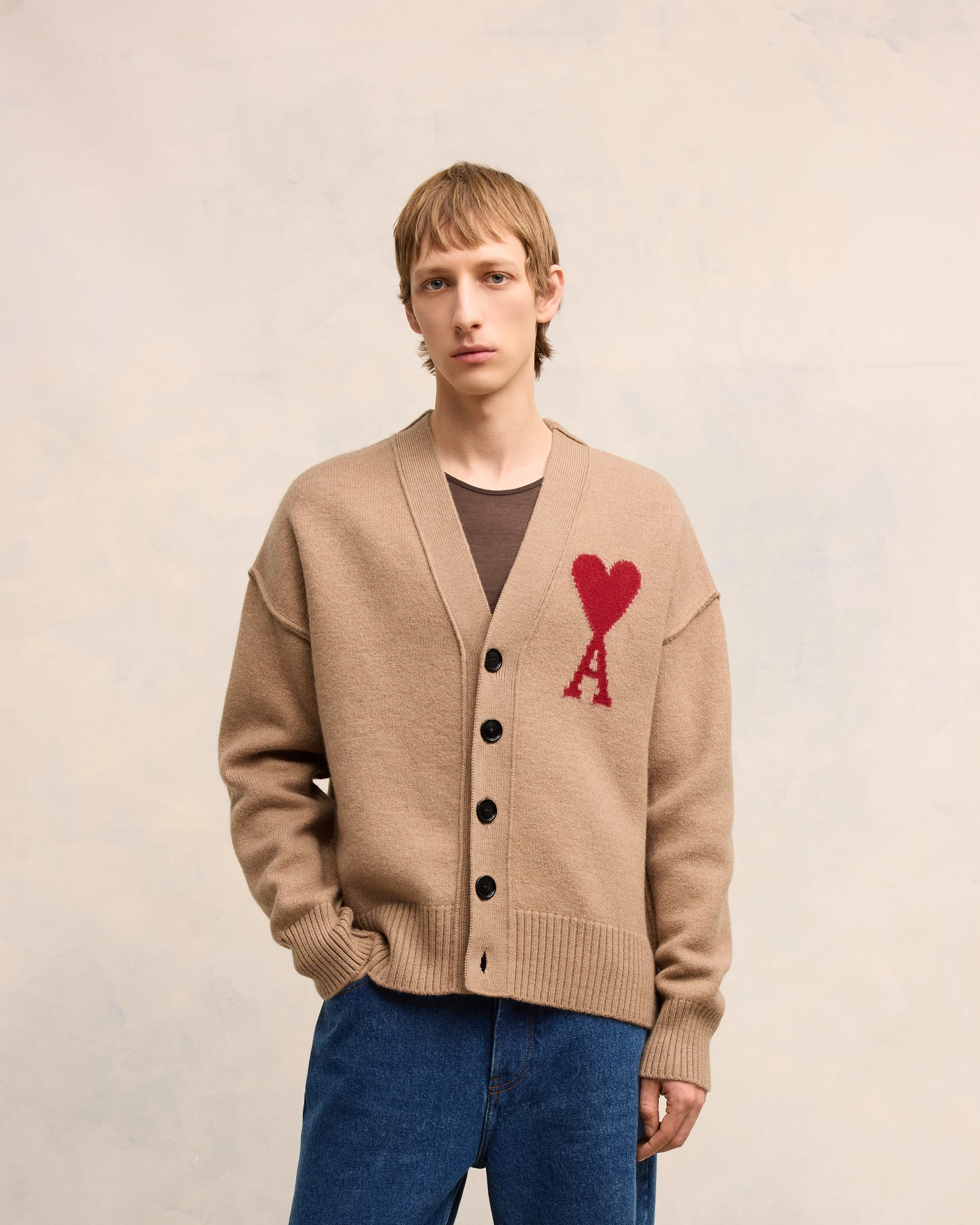 Cardigan Ami De Coeur Rouge Camel/Rouge - leoleo123123