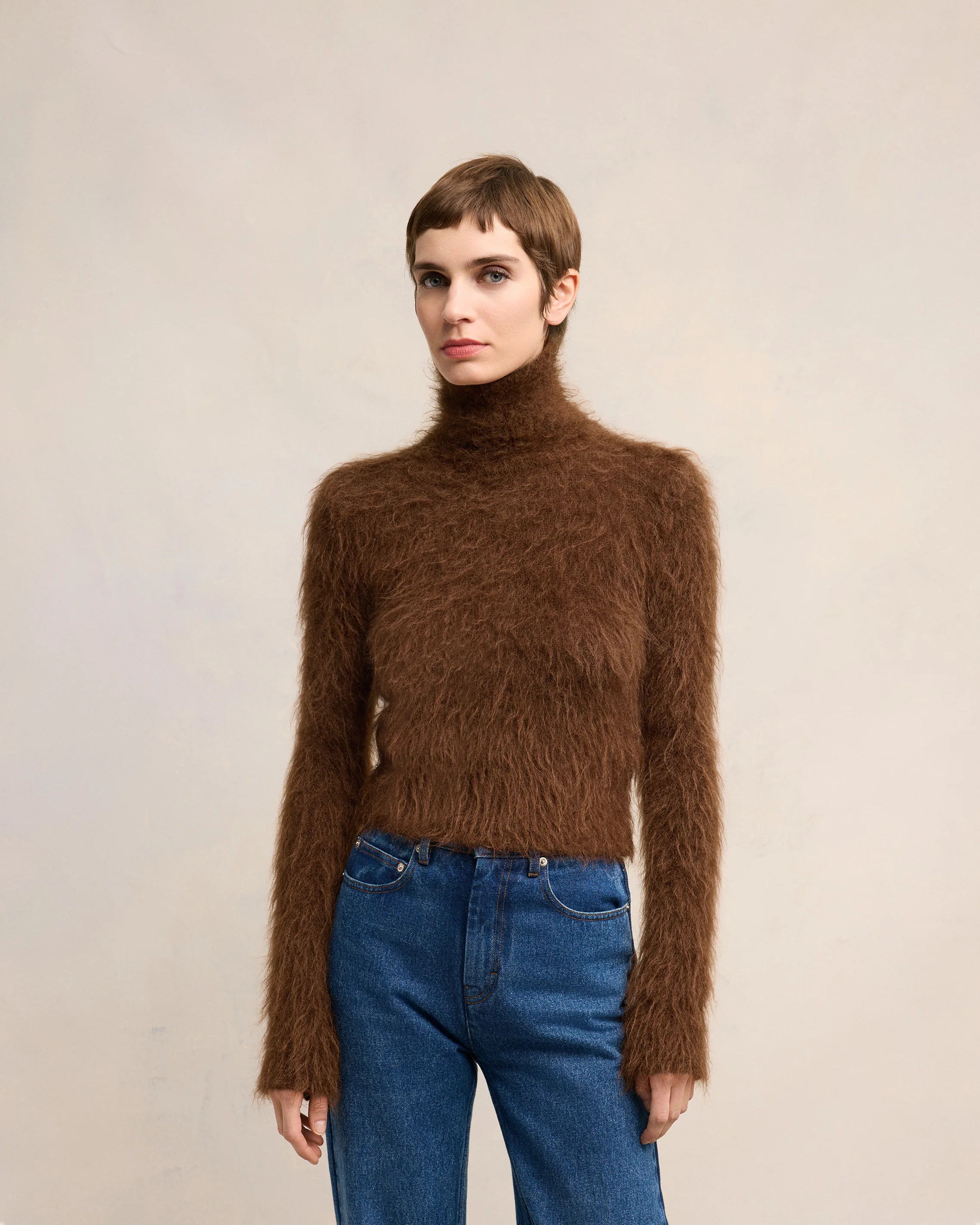 Fawn Alpaca Mohair Brushed Sweater - leoleo123123