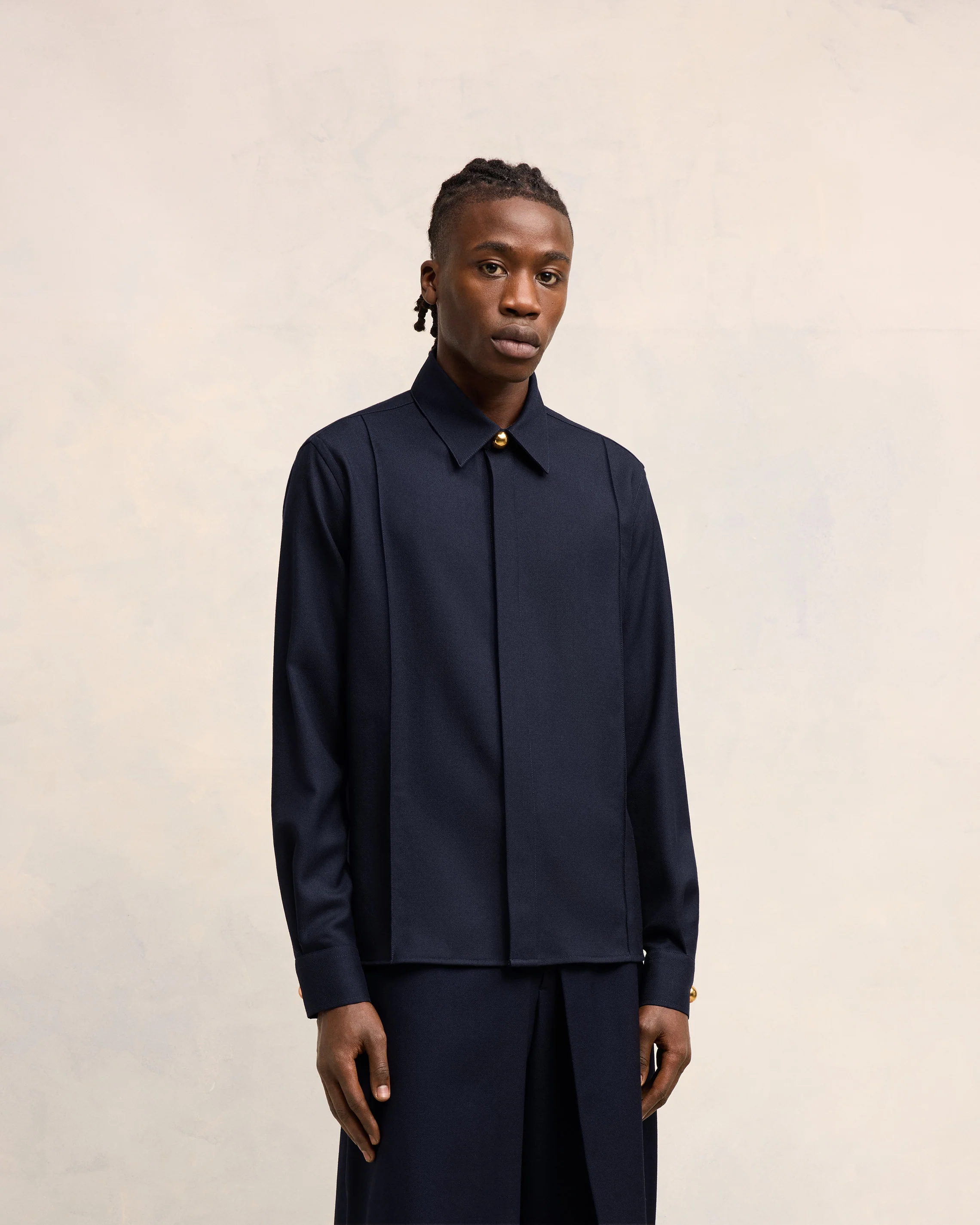 Navy Blue Pintuck Shirt - leoleo123123