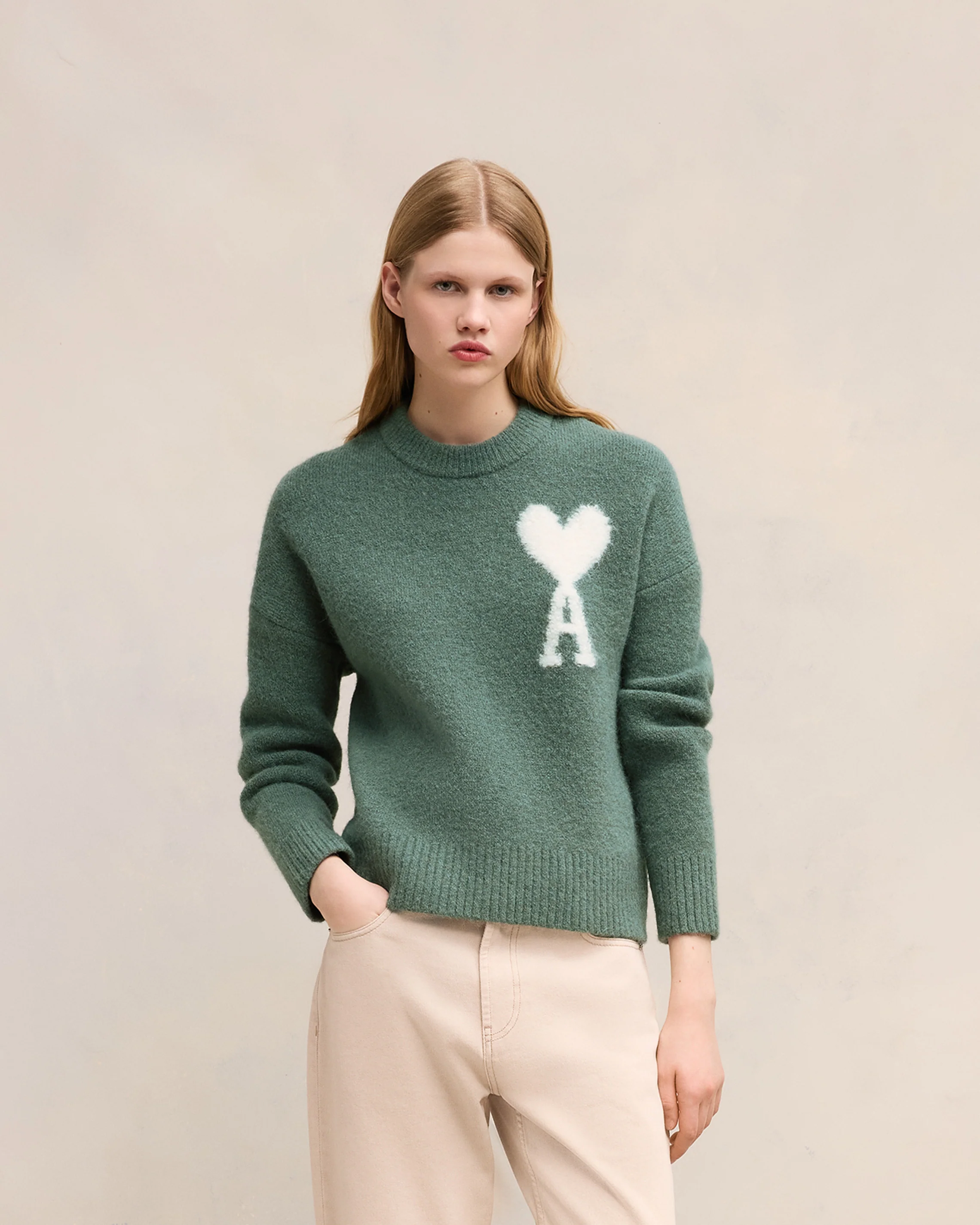 Antique Clay Off-White Ami De Coeur Crew Neck Sweater - leoleo123123