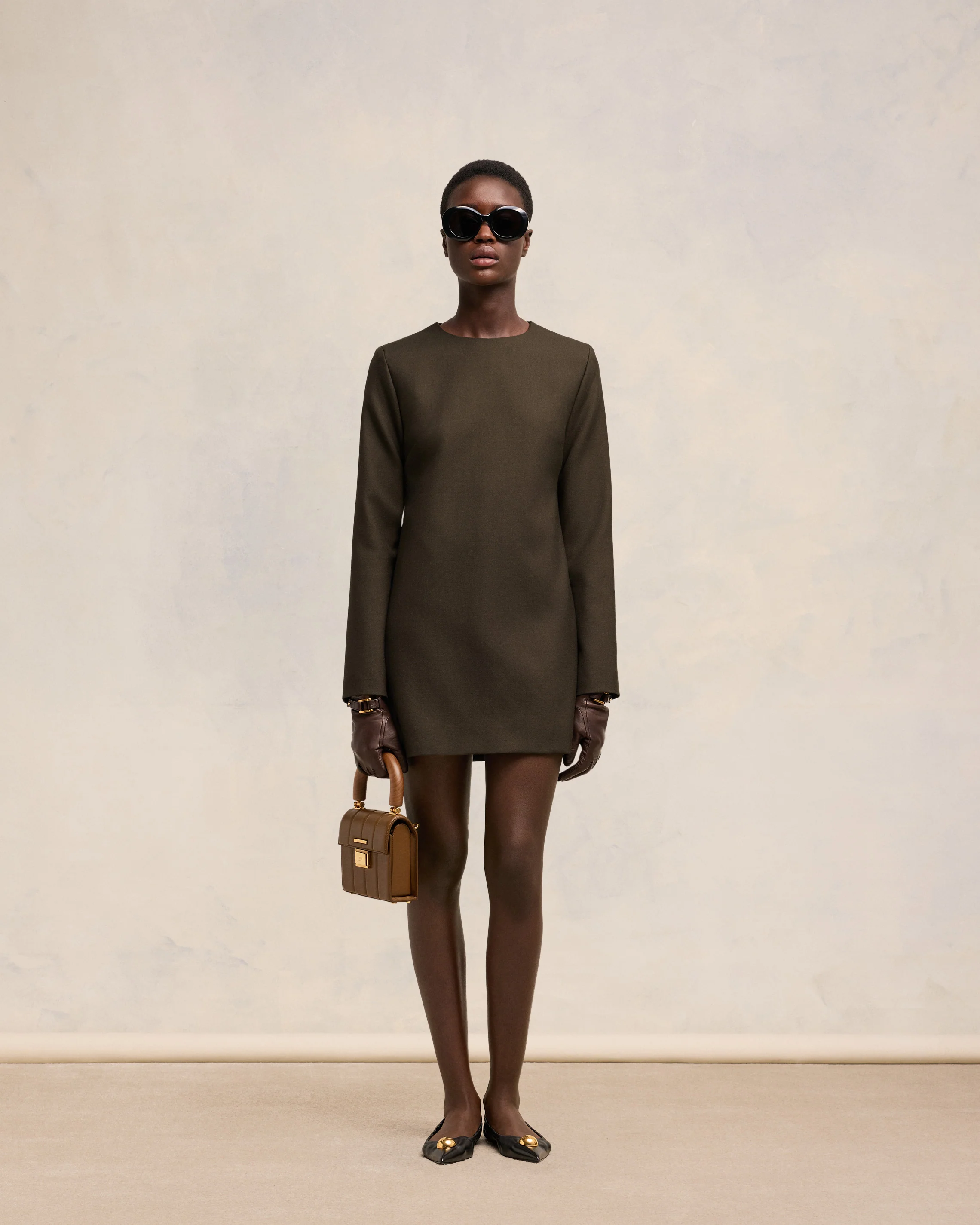 Dark Coffee Long Sleeve Dress - leoleo123123