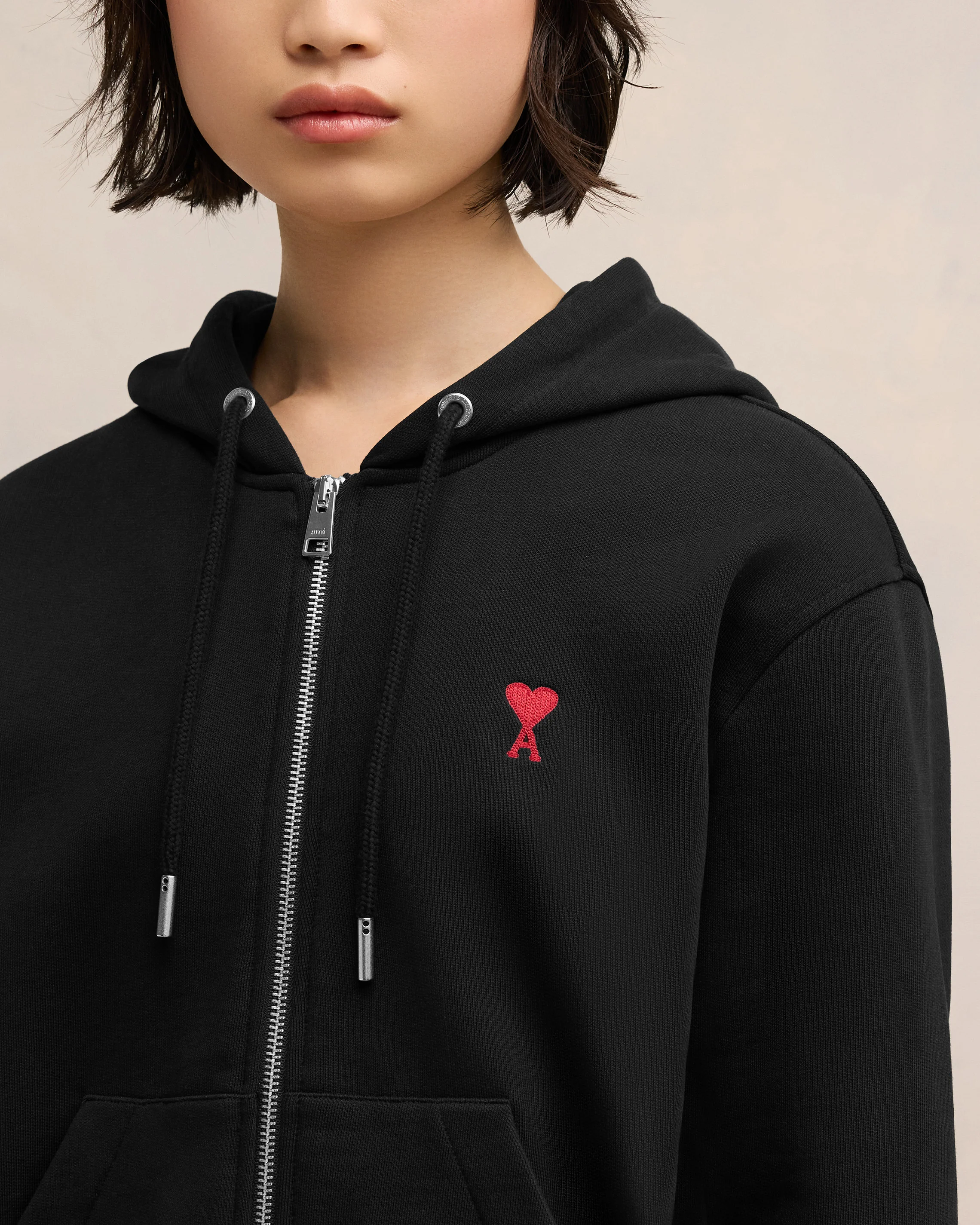 Black Red Ami De Coeur Zipped Hoodie - leoleo123123