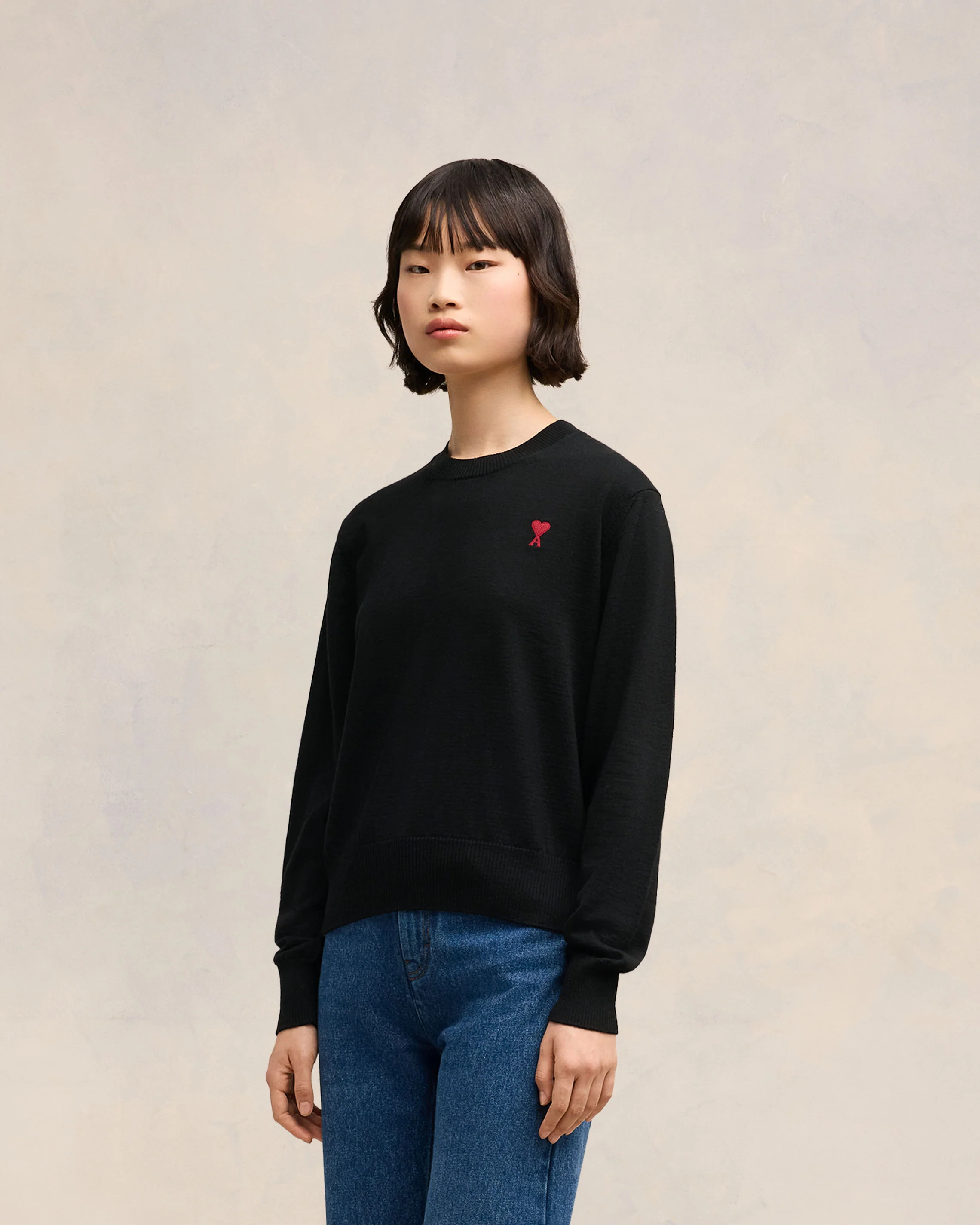 Pull Col Rond Ami De Coeur Rouge Noir - leoleo123123