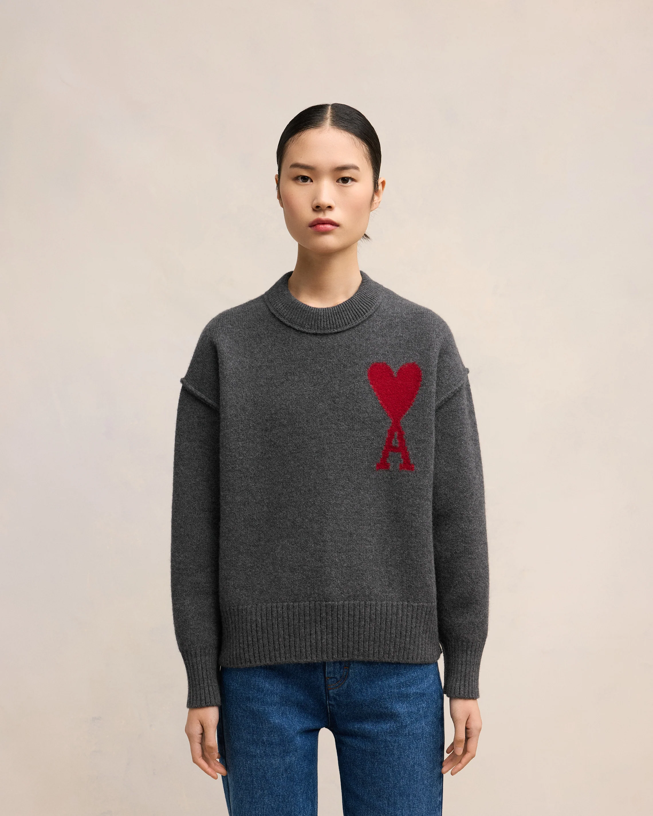 Pull Ami De Coeur Rouge Gris Chine / Rouge - leoleo123123