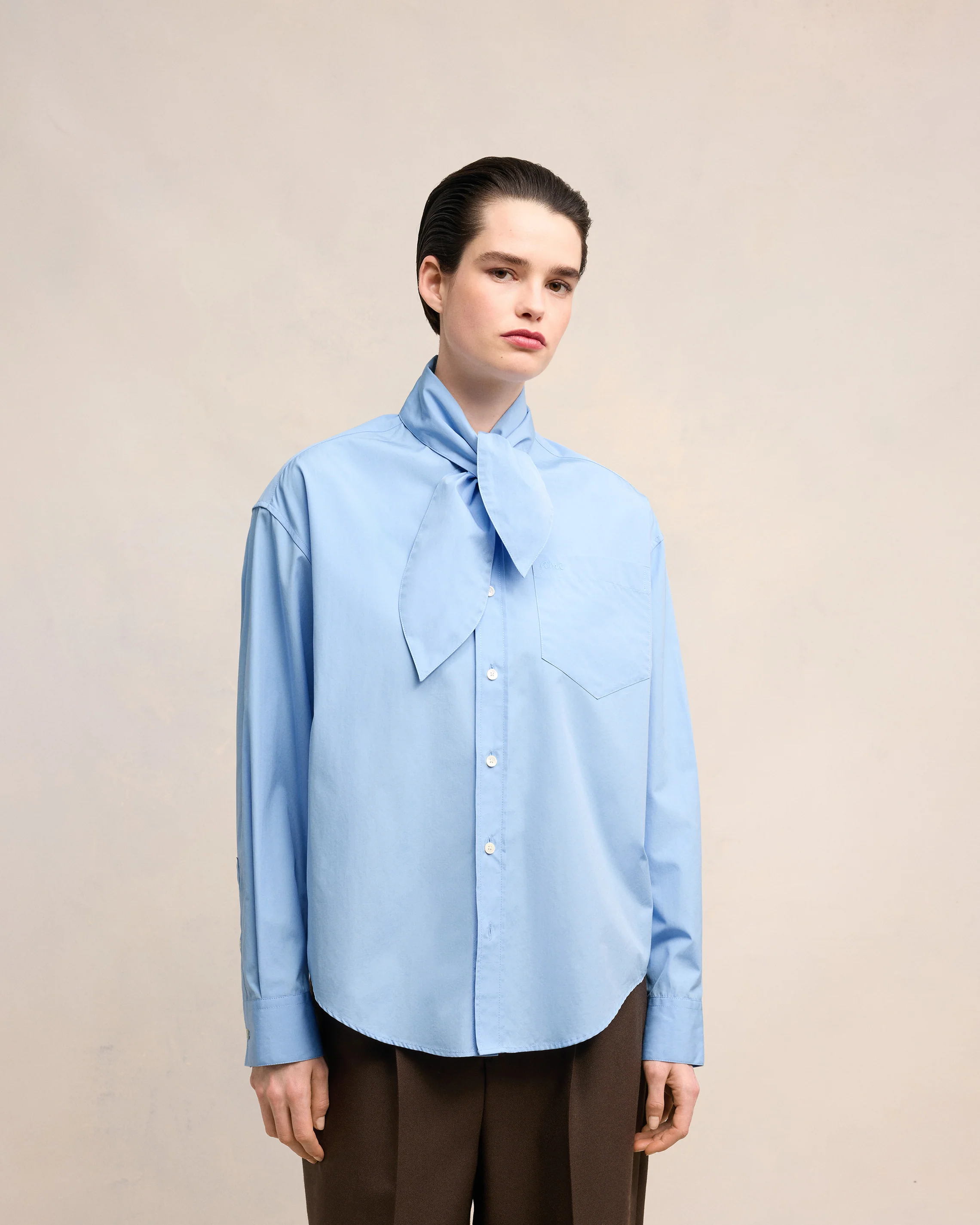 Cashmere Blue Scarf Collar Shirt - leoleo123123