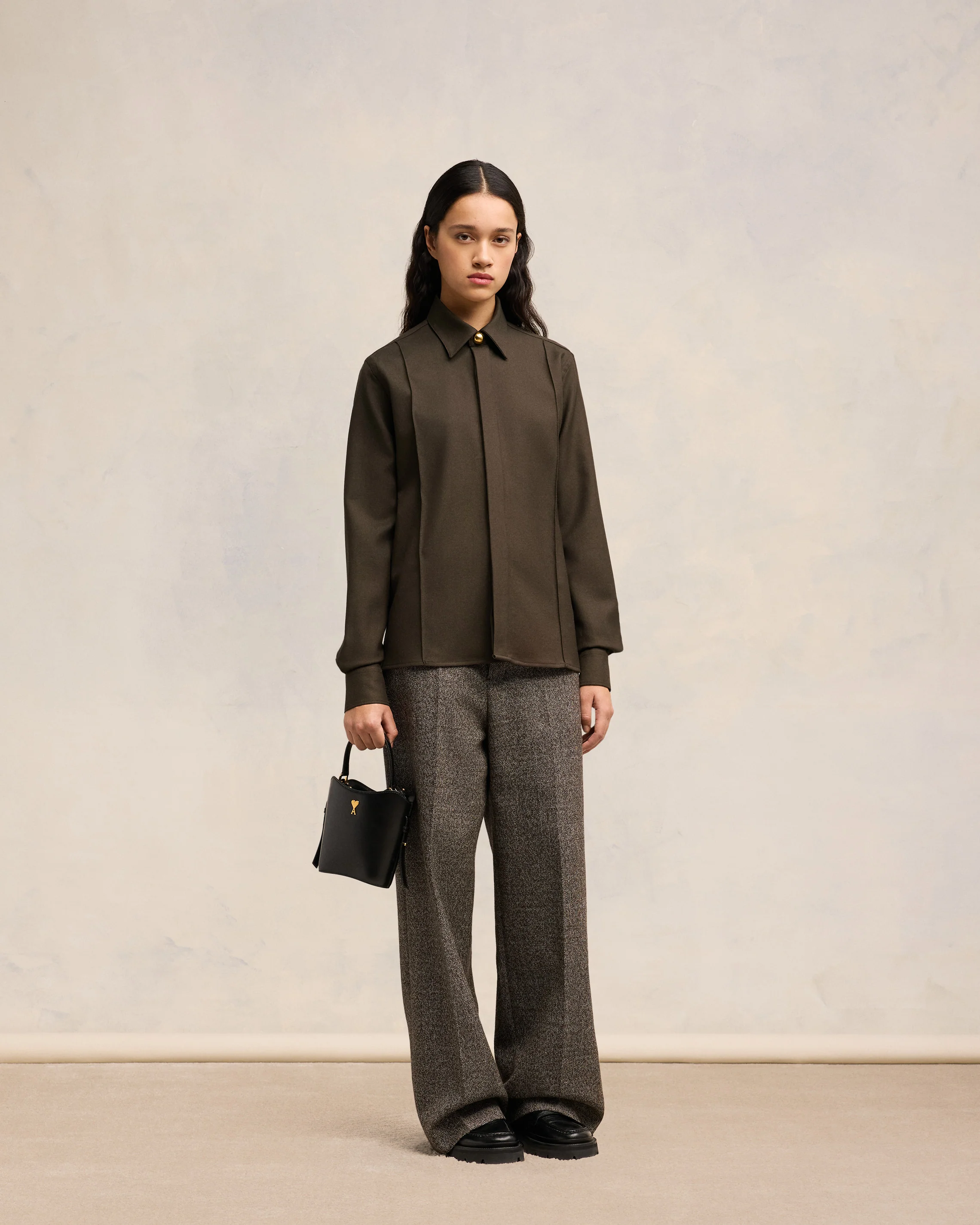 Dark Coffee Pintuck Shirt - leoleo123123