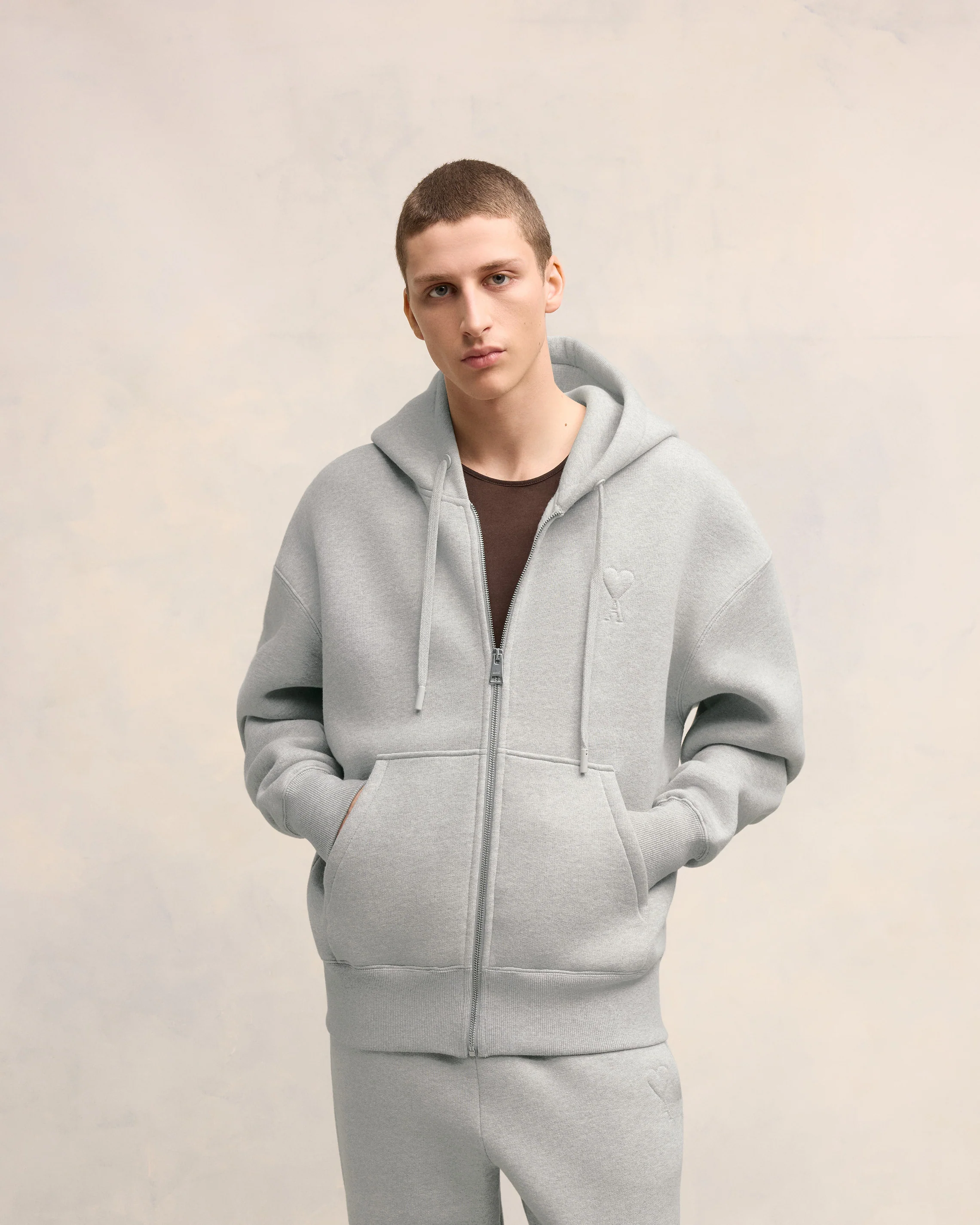 Heather Ash Grey Zipped Ami De Coeur Hoodie - leoleo123123